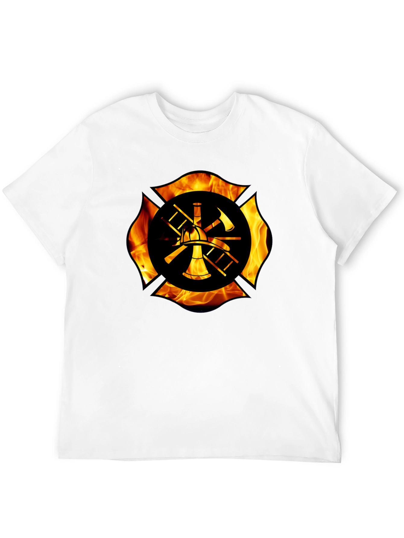 Firefighter Maltese Cross Flame Graphic T-Shirt
