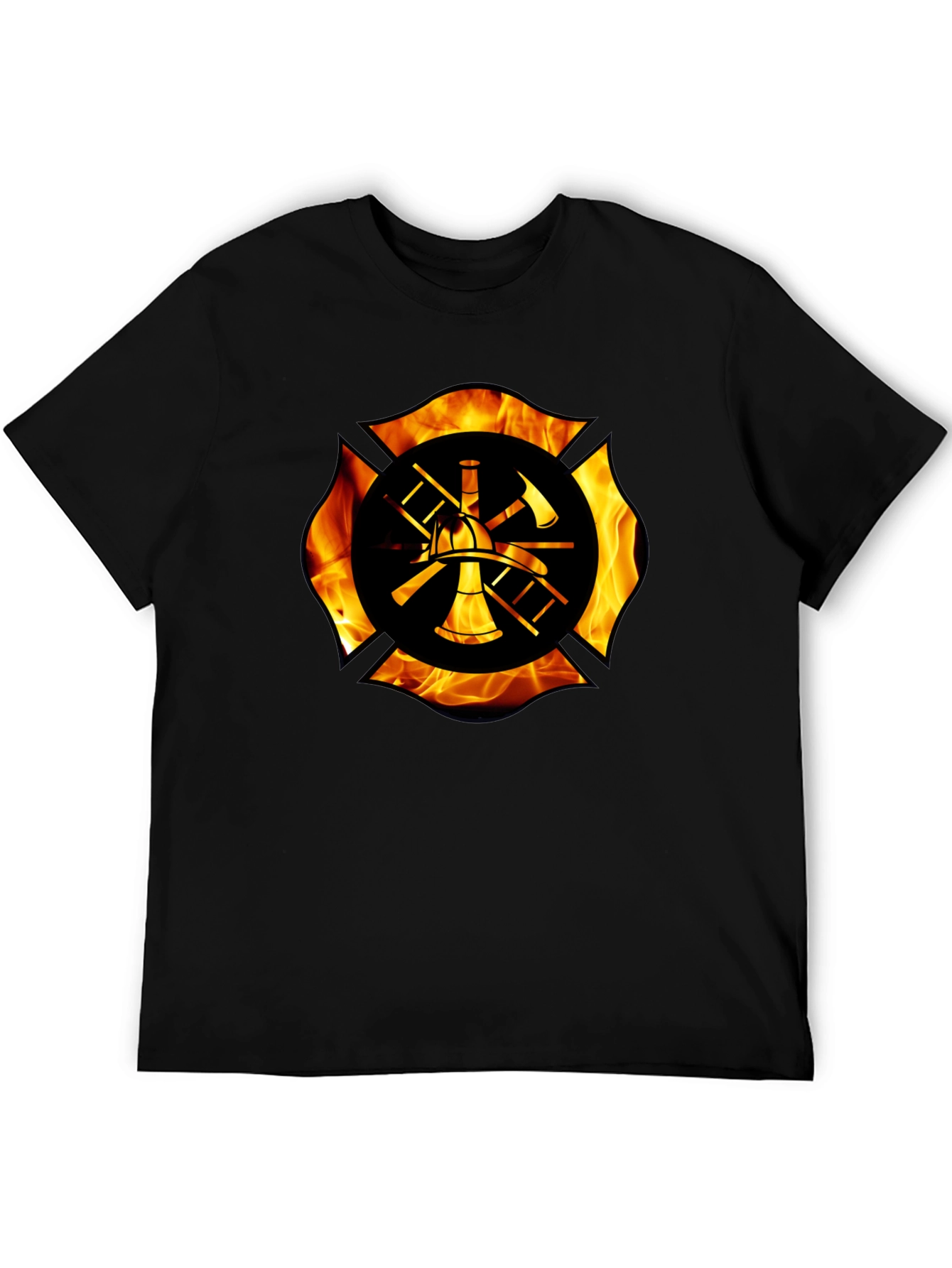 Firefighter Maltese Cross Flame Graphic T-Shirt
