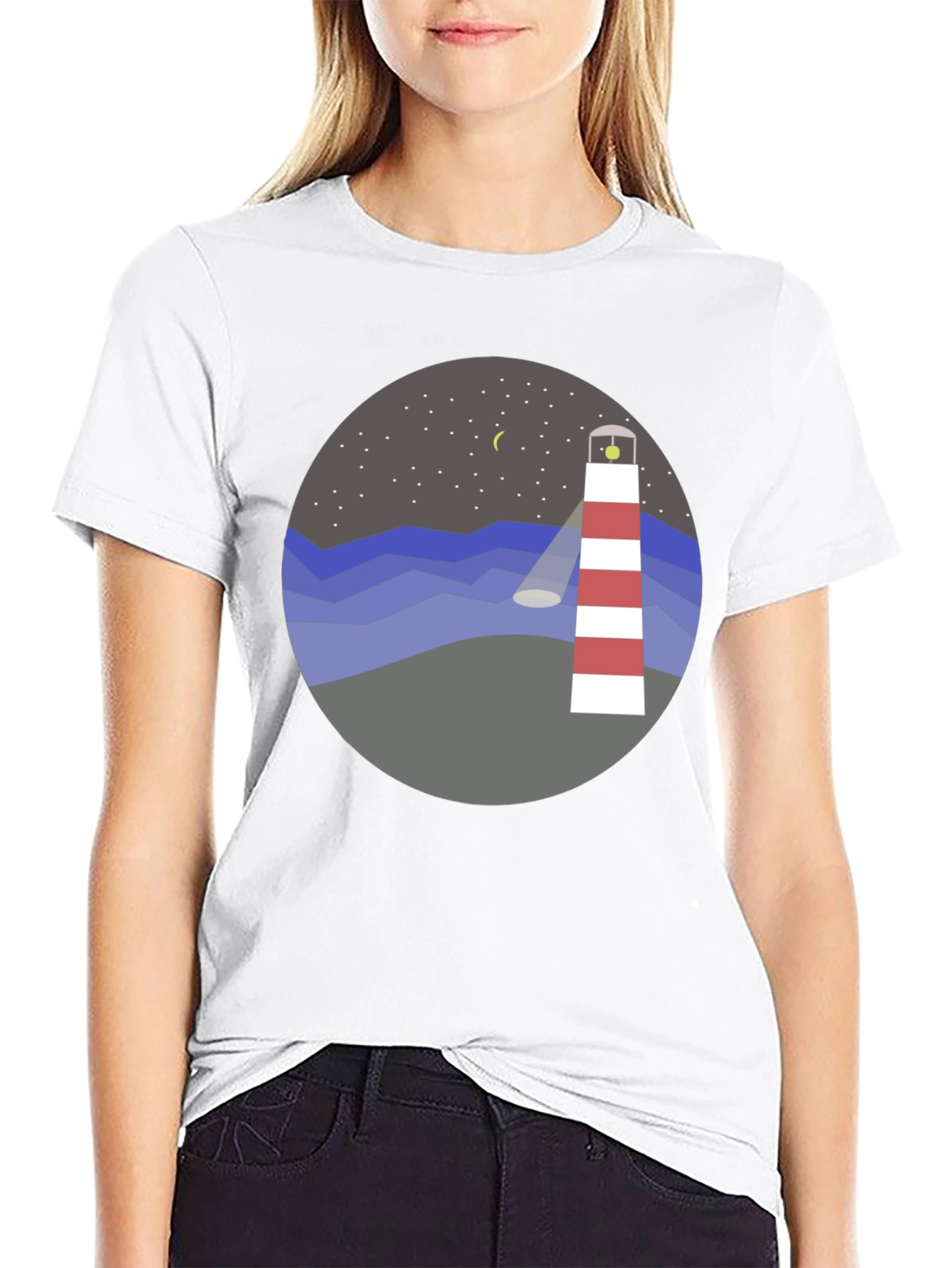 Lighthouse Graphic Tee - Coastal Night Scene Shirt