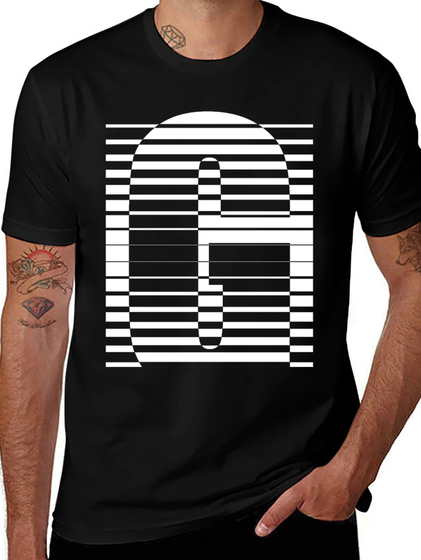 Modern Striped G Graphic Tee - Black