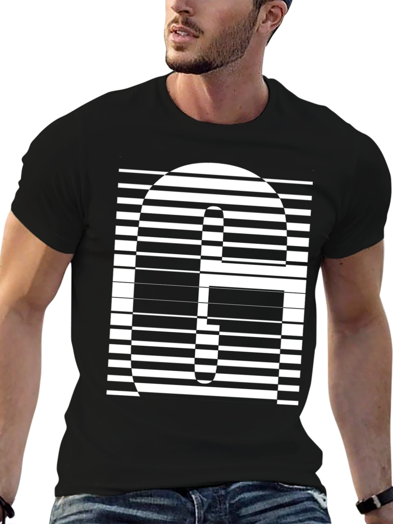 Modern Striped G Graphic Tee - Black