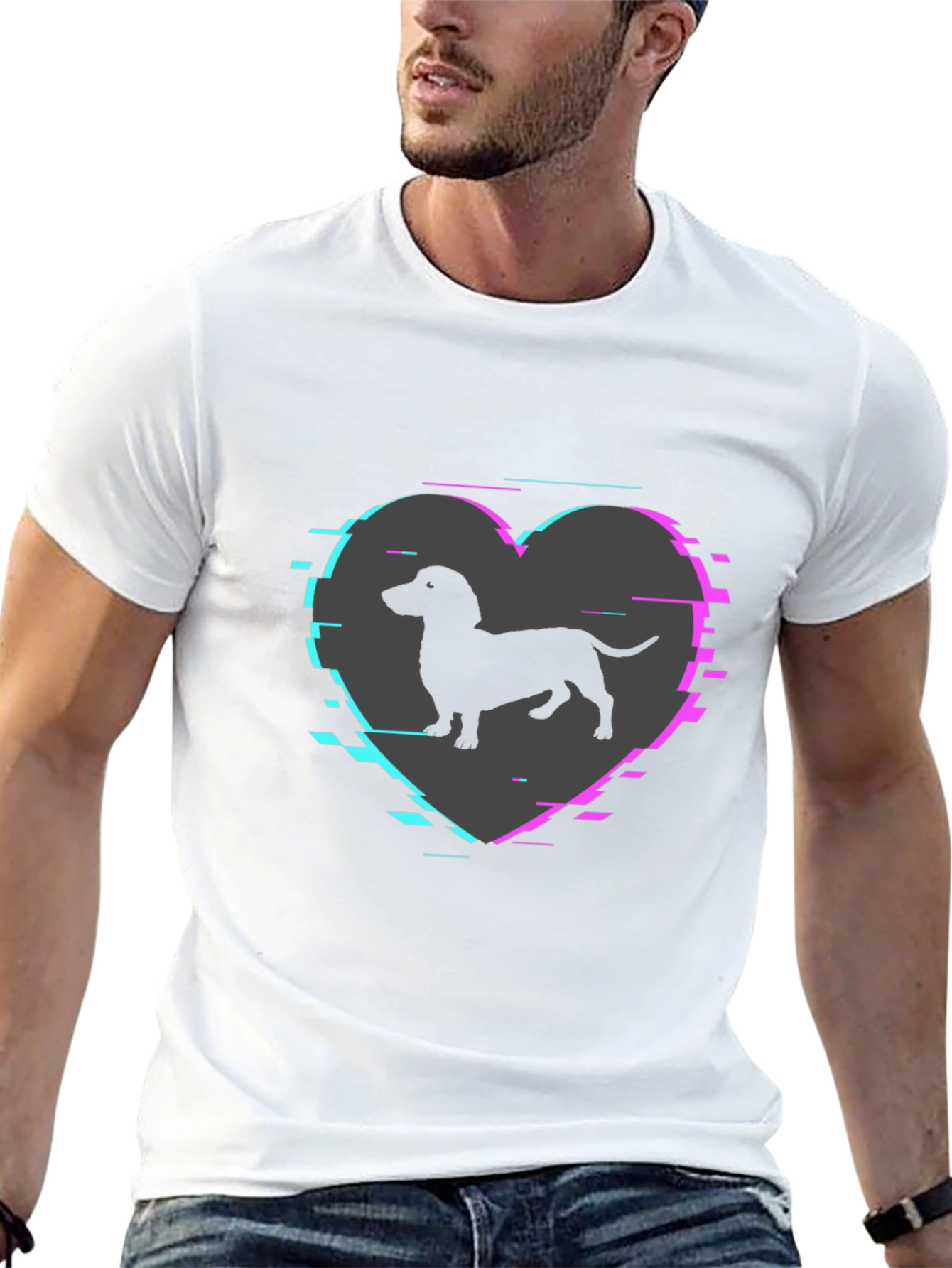 Dachshund Dog Heart Glitch Mens T-Shirt