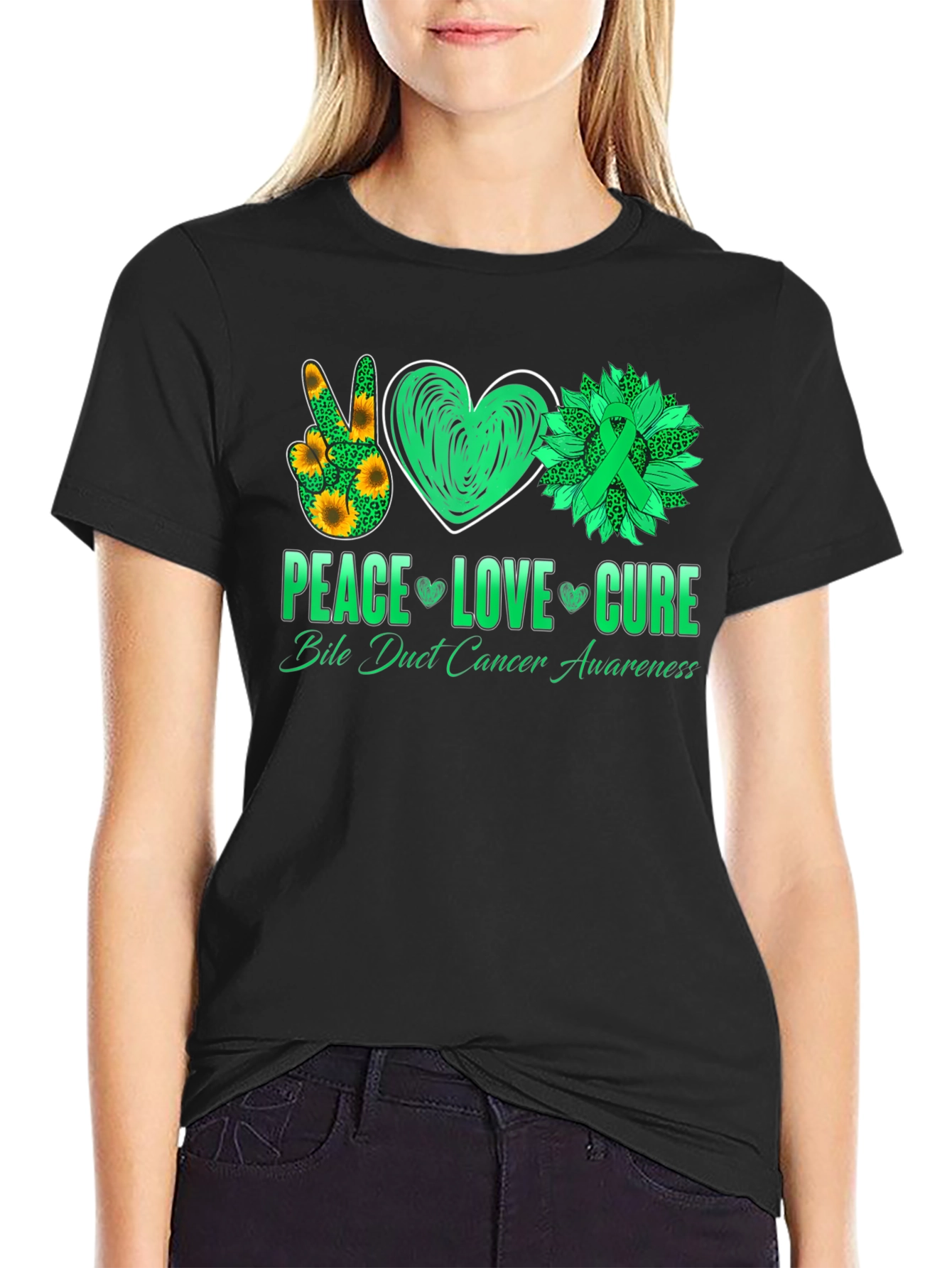 Peace Love Cure Bile Duct Cancer Awareness T-Shirt