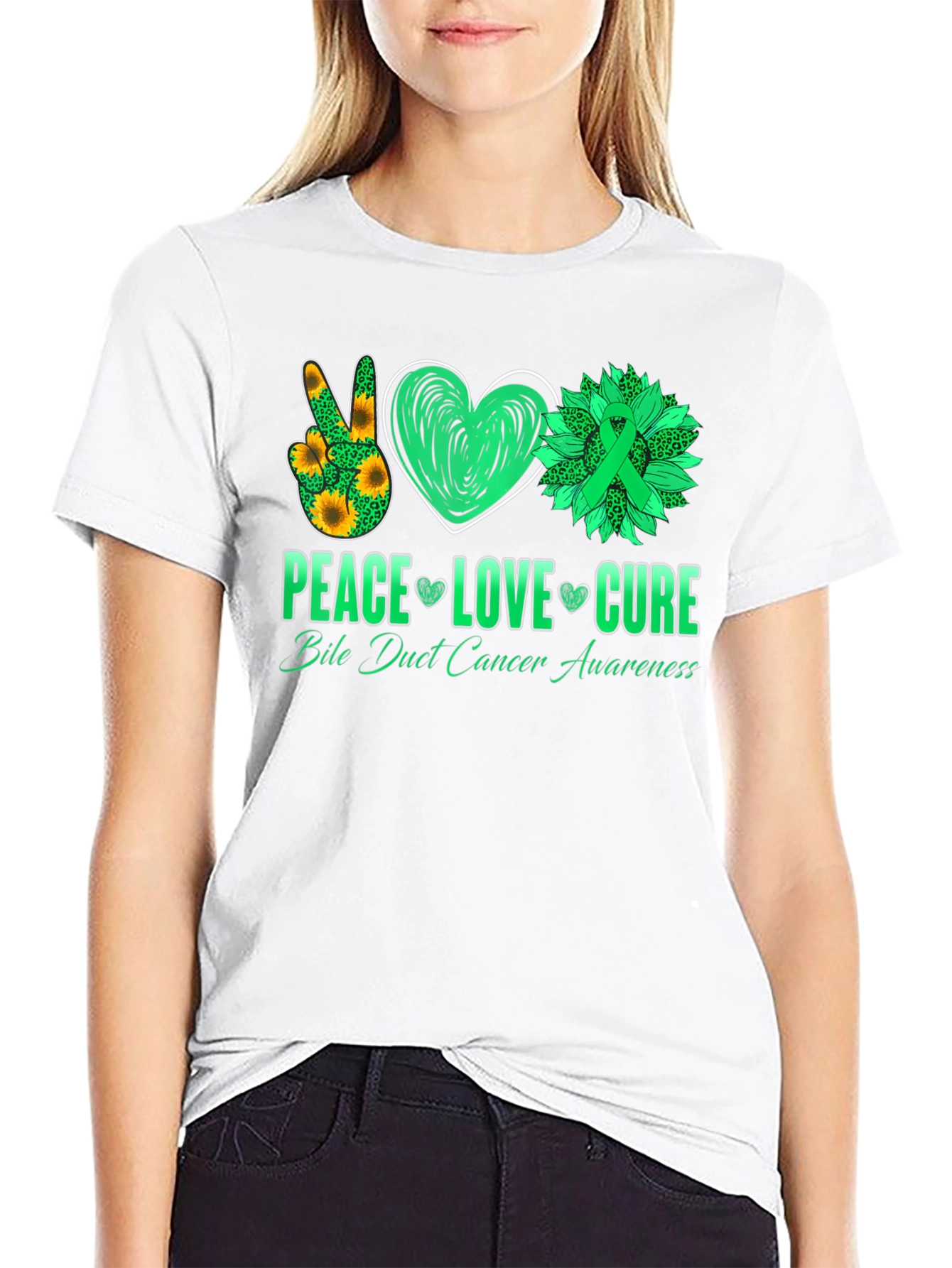 Peace Love Cure Bile Duct Cancer Awareness T-Shirt