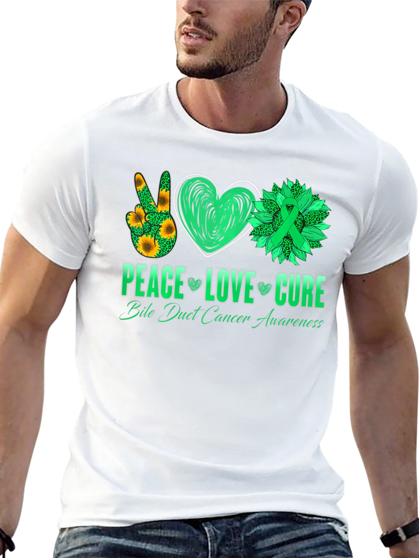 Peace Love Cure Bile Duct Cancer Awareness T-Shirt