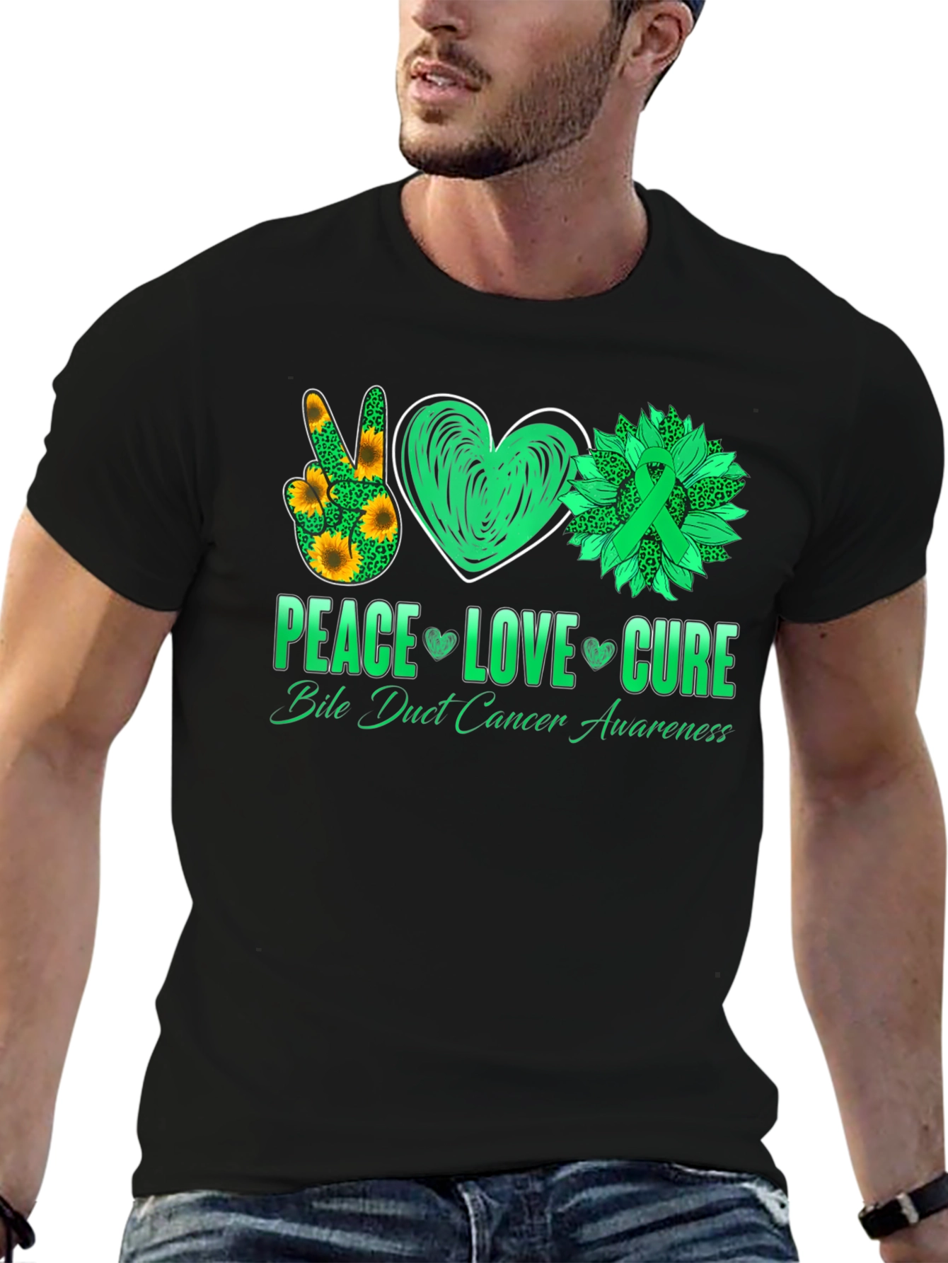 Peace Love Cure Bile Duct Cancer Awareness T-Shirt