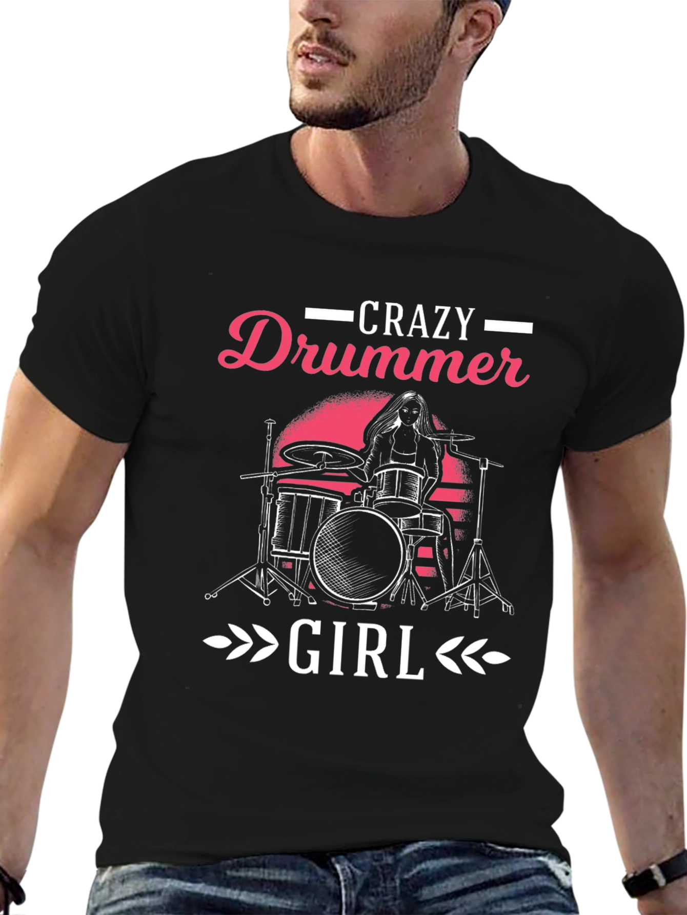 Crazy Drummer Girl Graphic T-Shirt - Black