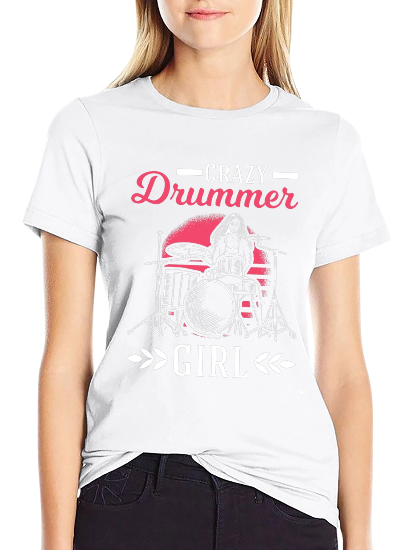 Crazy Drummer Girl Graphic T-Shirt - Black
