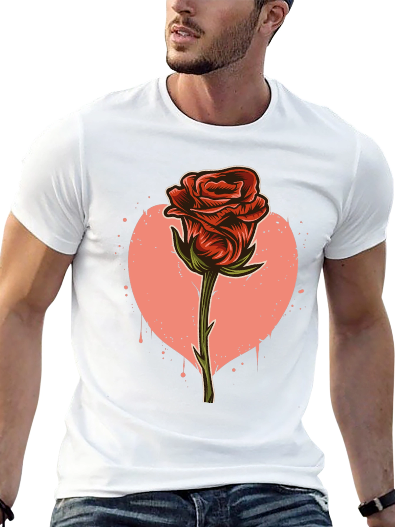 Red Rose Heart Graphic Print T-Shirt