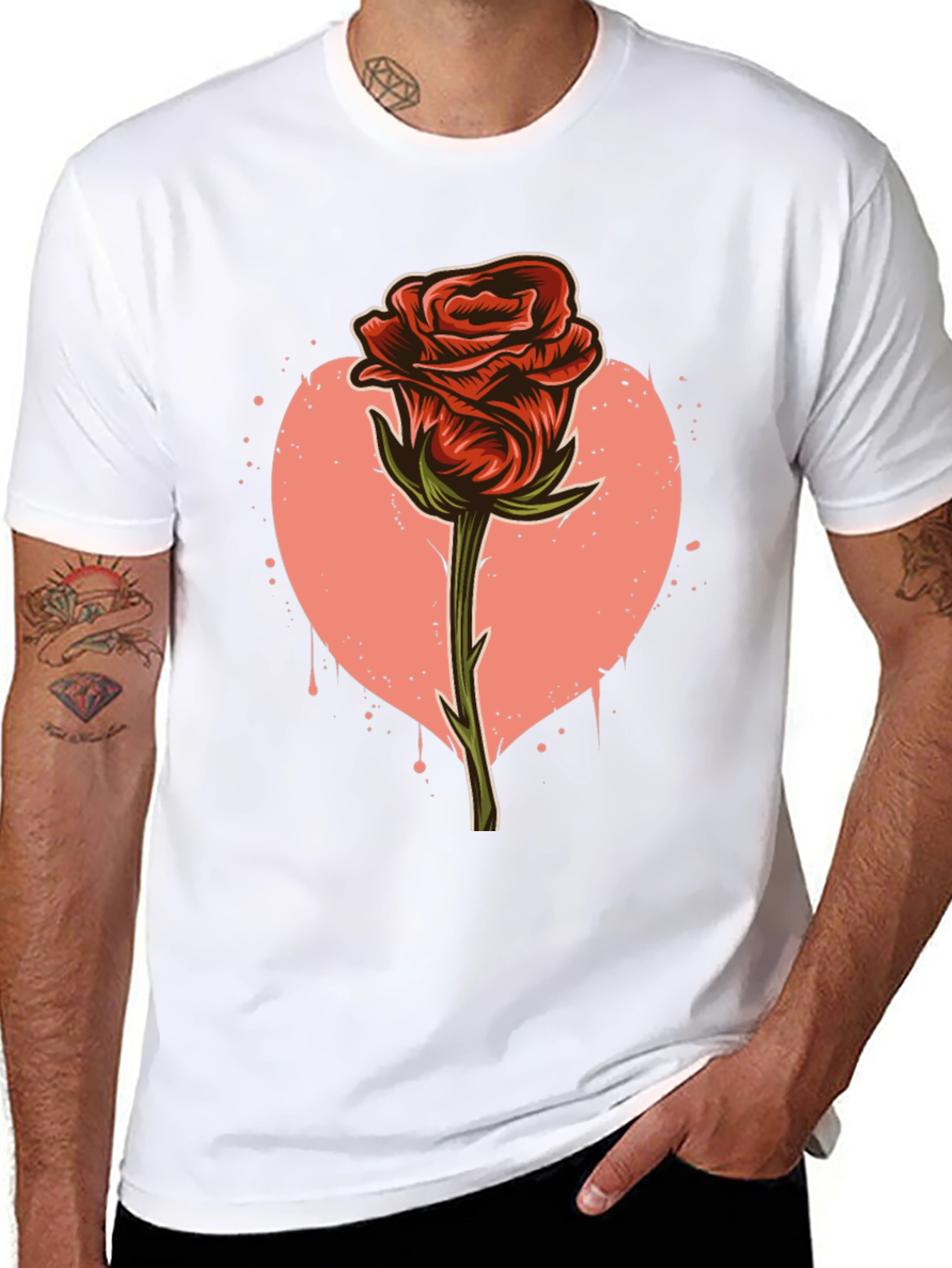 Red Rose Heart Graphic Print T-Shirt