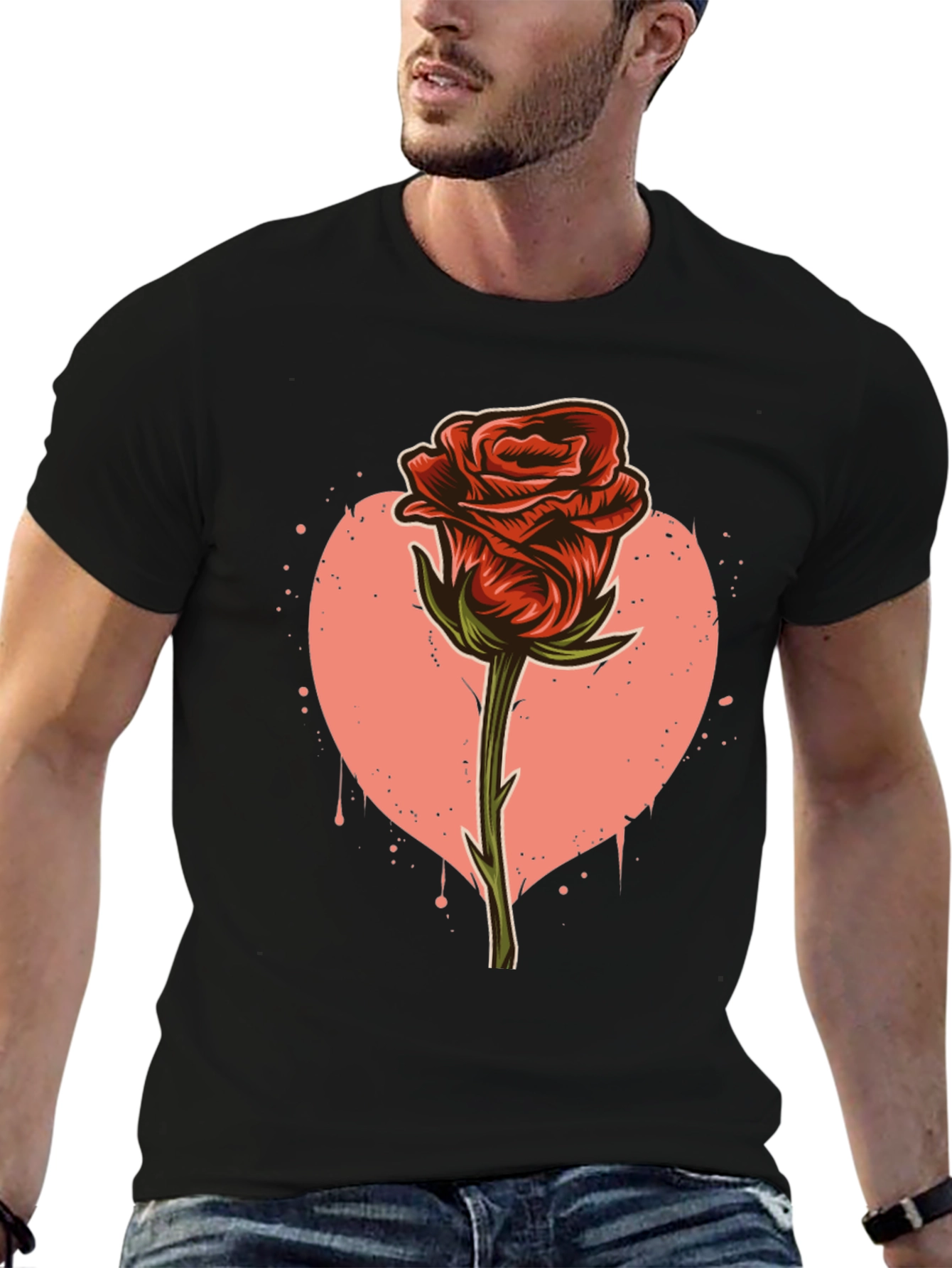 Red Rose Heart Graphic Print T-Shirt