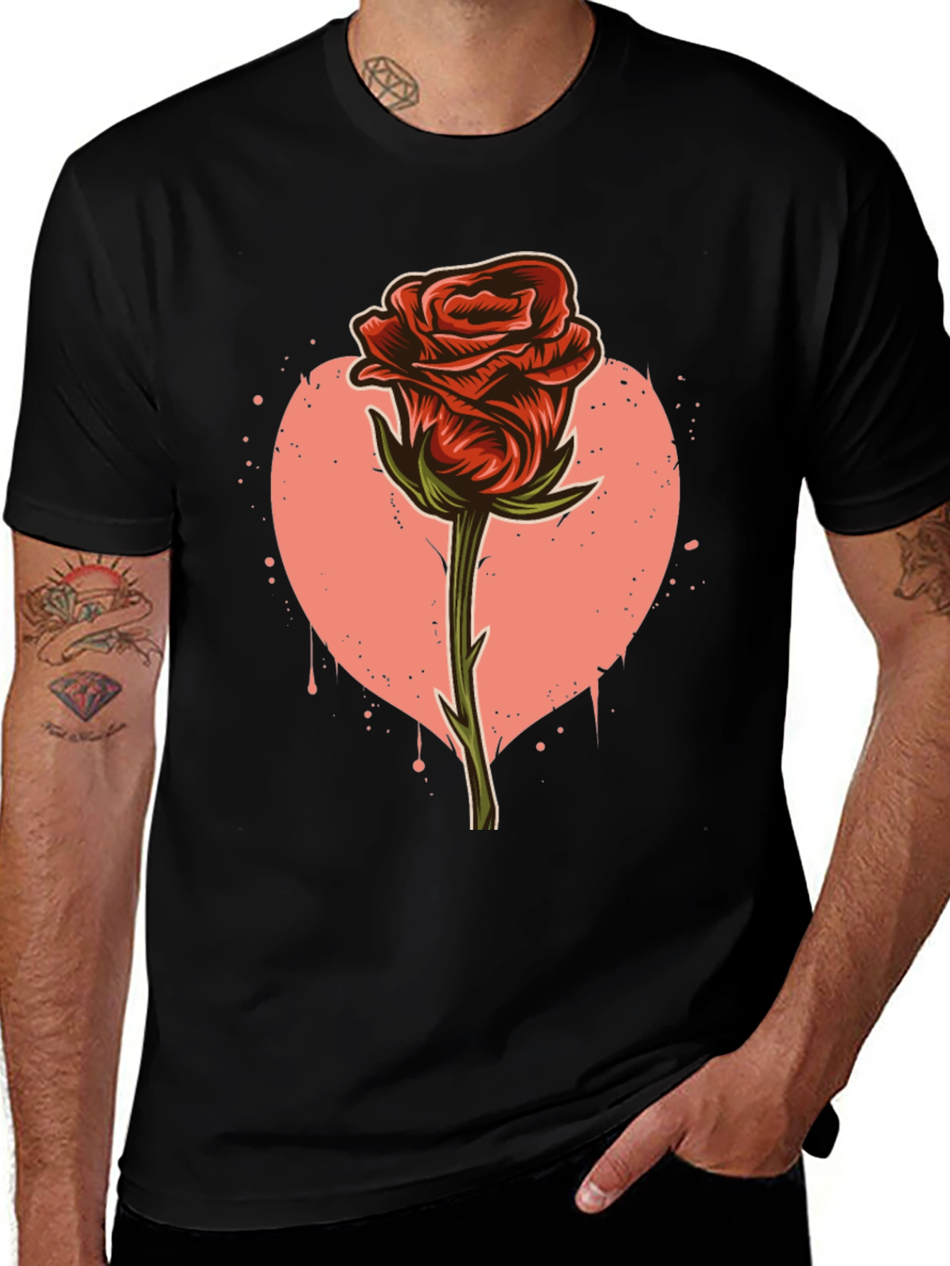 Red Rose Heart Graphic Print T-Shirt