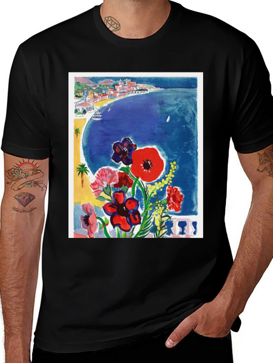 Floral Riviera T-Shirt: Artistic Coastal Design