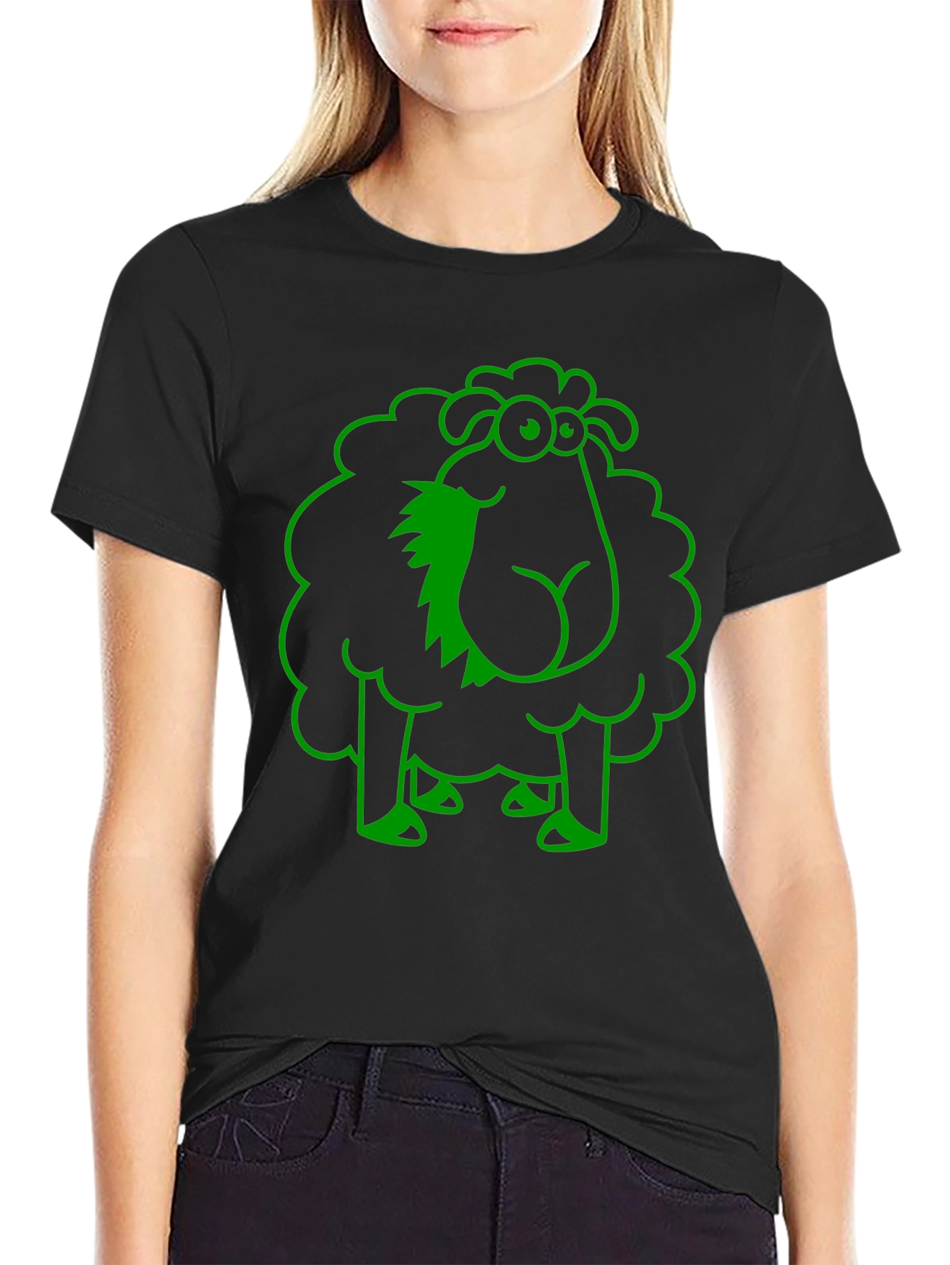 Funny Sheep Graphic Tee - Black Cotton T-Shirt