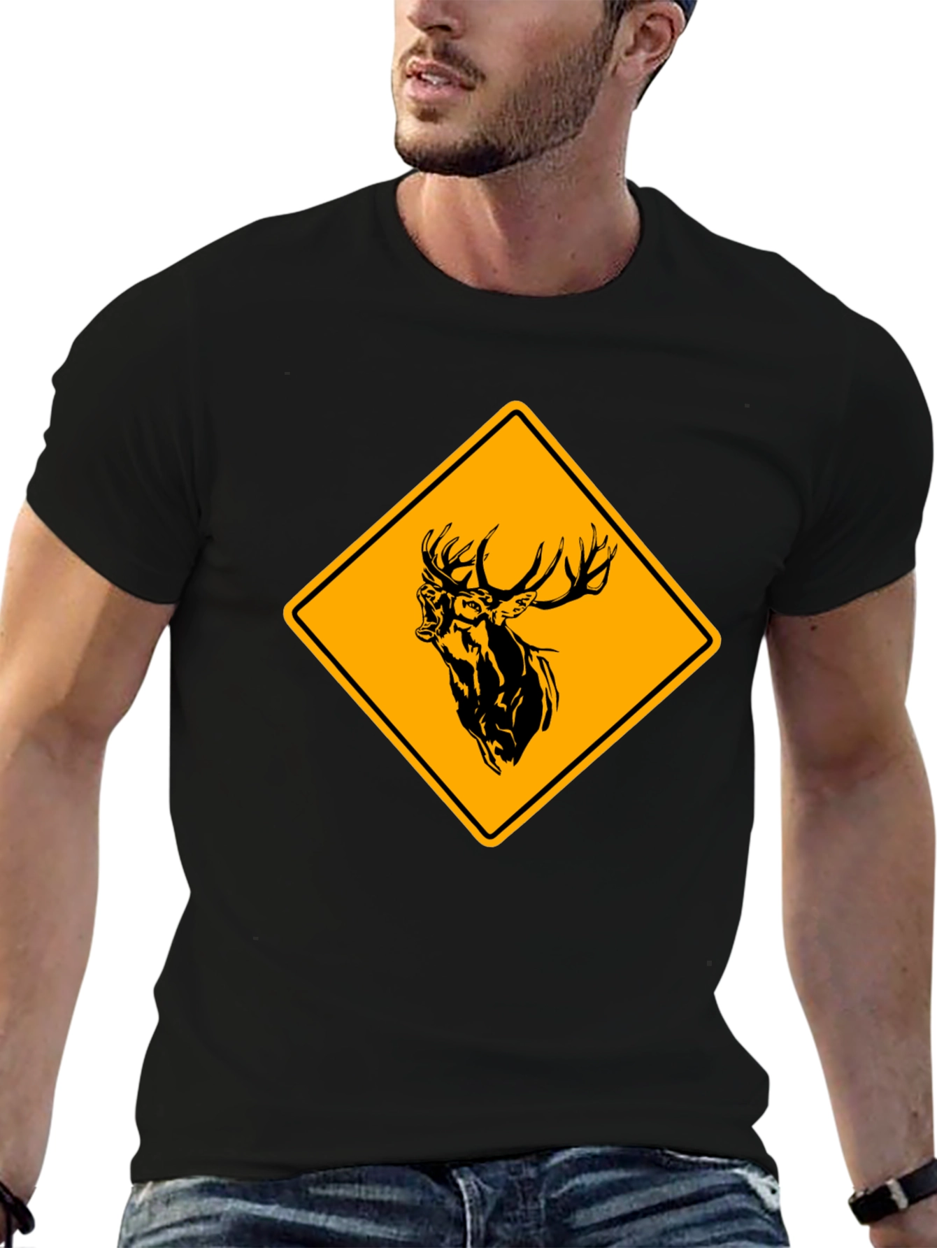Deer Crossing T-Shirt - Black Cotton Graphic Tee
