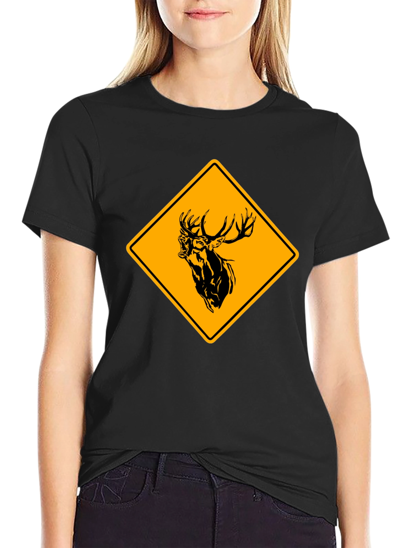 Deer Crossing T-Shirt - Black Cotton Graphic Tee