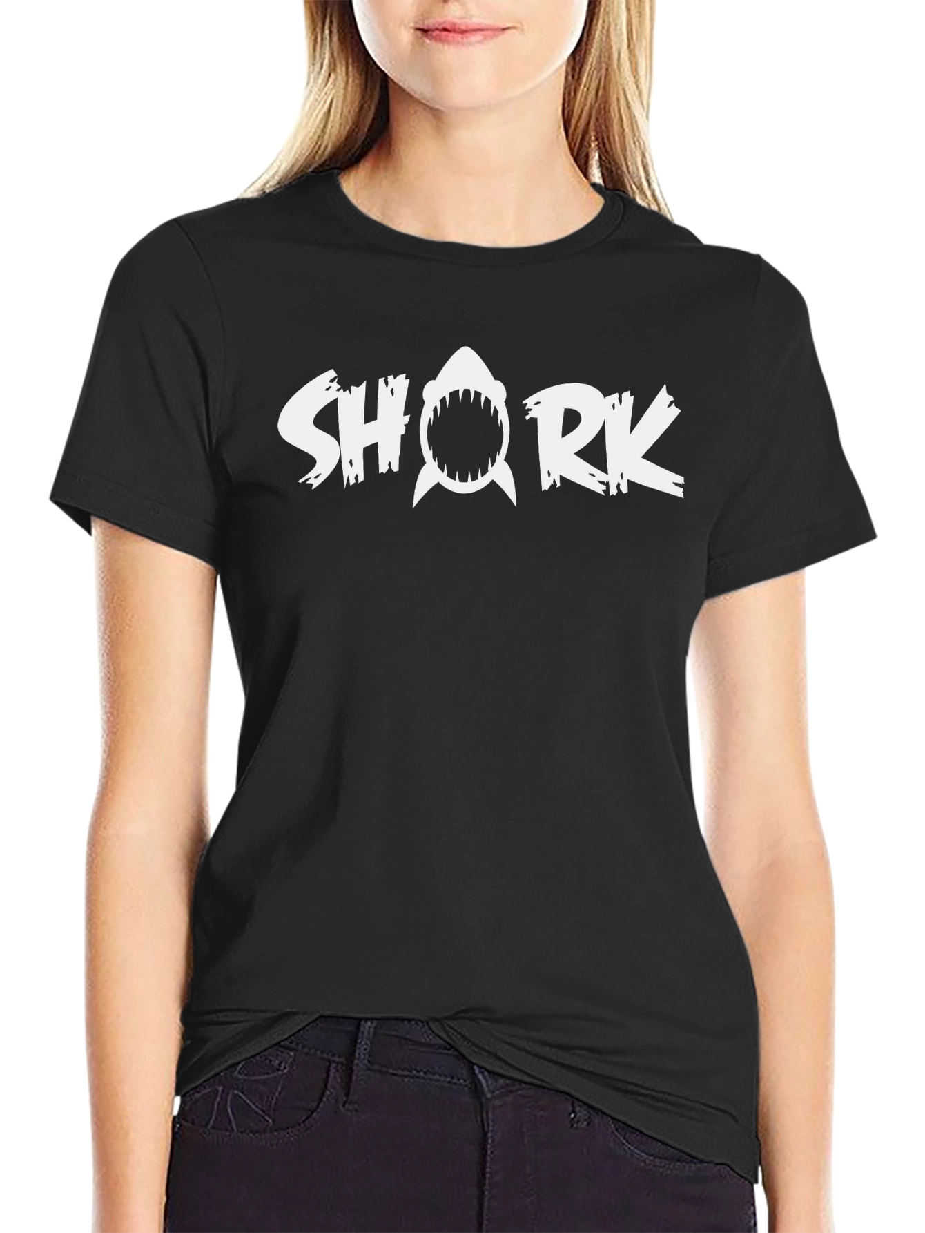 Shark Graphic T-Shirt - Black Crew Neck Tee