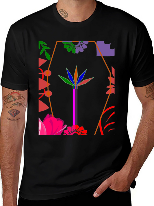 Abstract Floral Graphic Black T-Shirt
