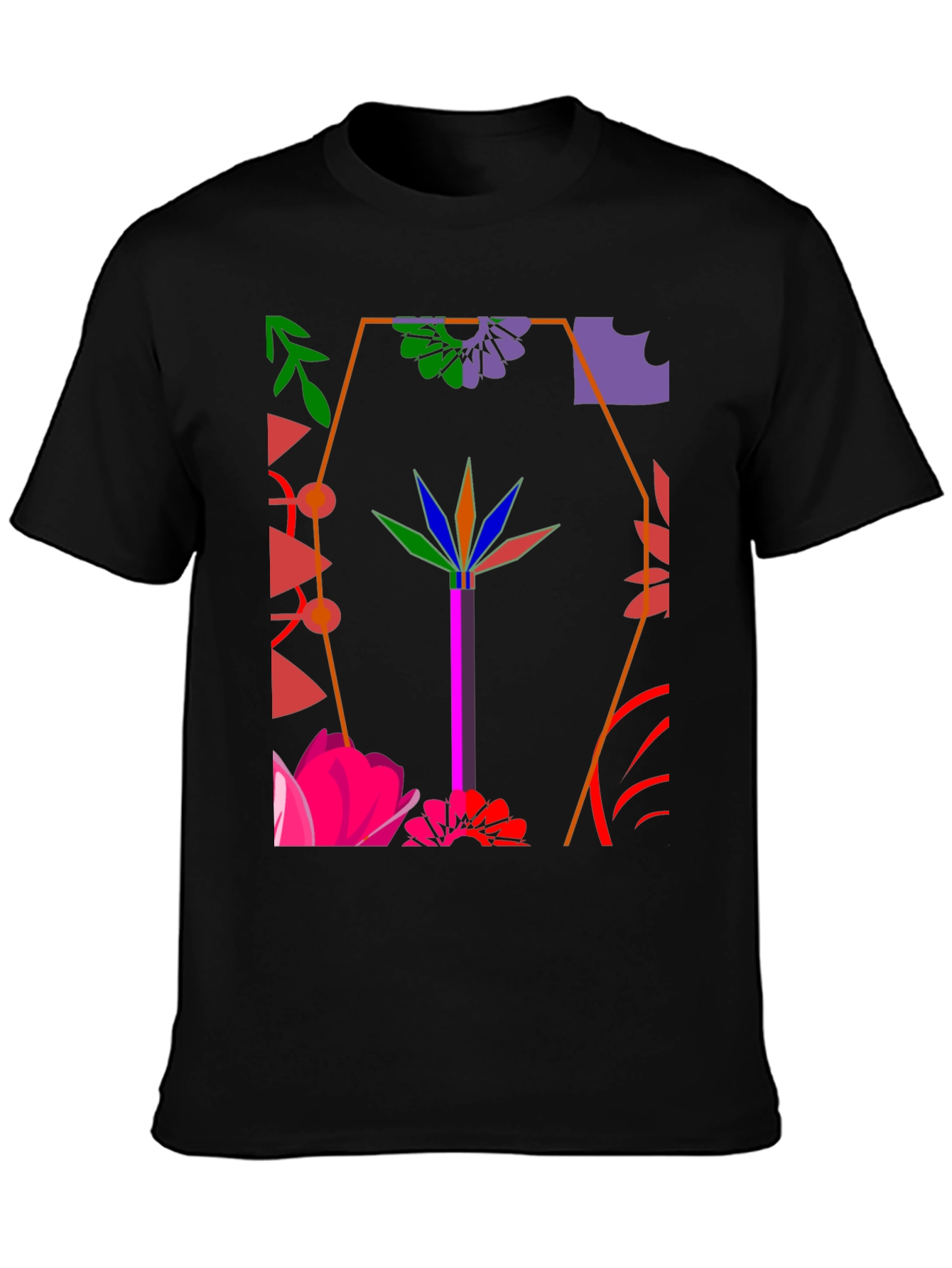 Abstract Floral Graphic Black T-Shirt