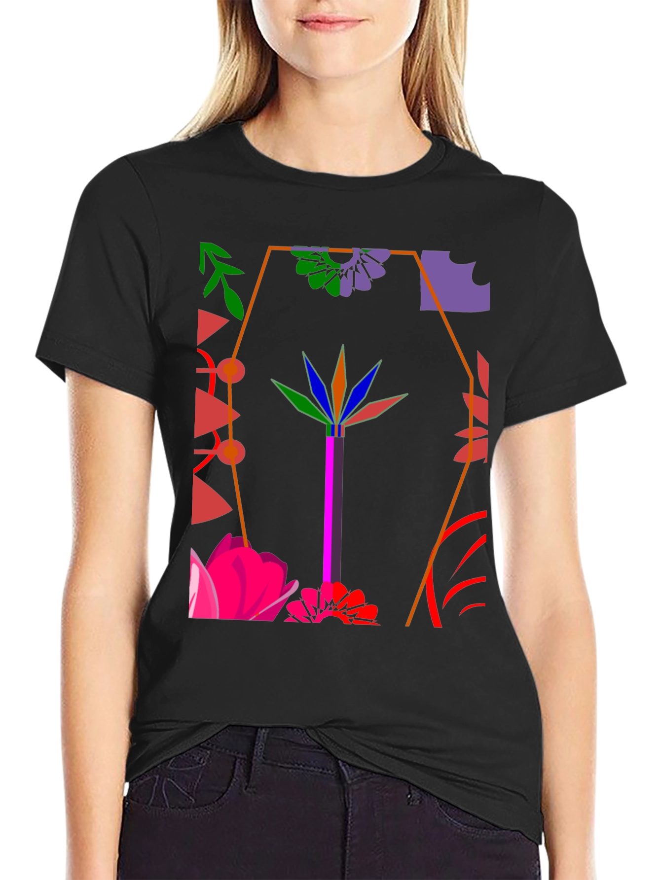Abstract Floral Graphic Black T-Shirt
