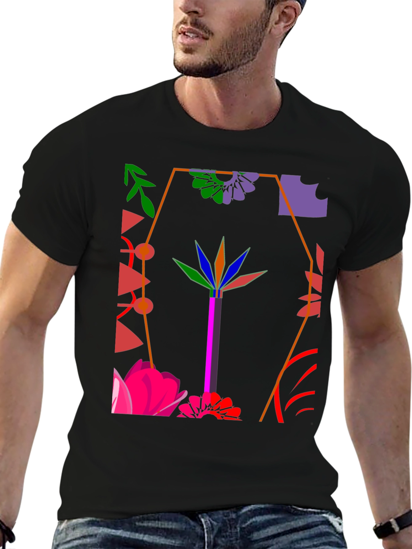 Abstract Floral Graphic Black T-Shirt