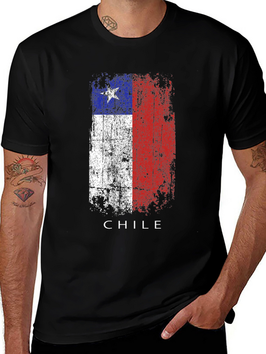 Chile Flag Grunge T-Shirt - Black