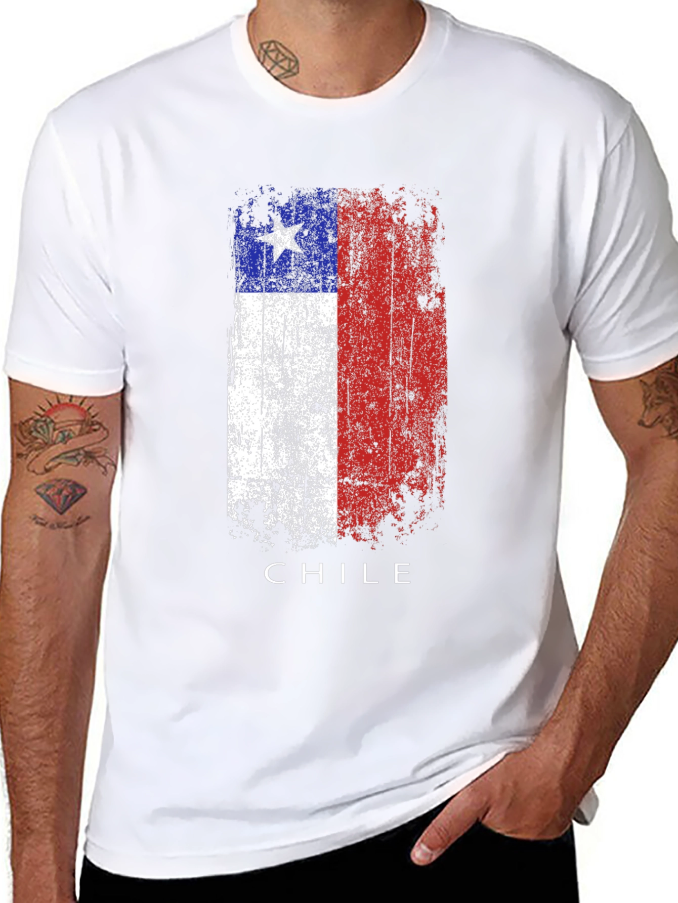 Chile Flag Grunge T-Shirt - Black