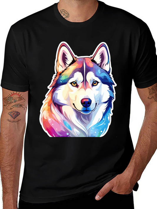 Colorful Husky Graphic Tee - Mens Black T-Shirt