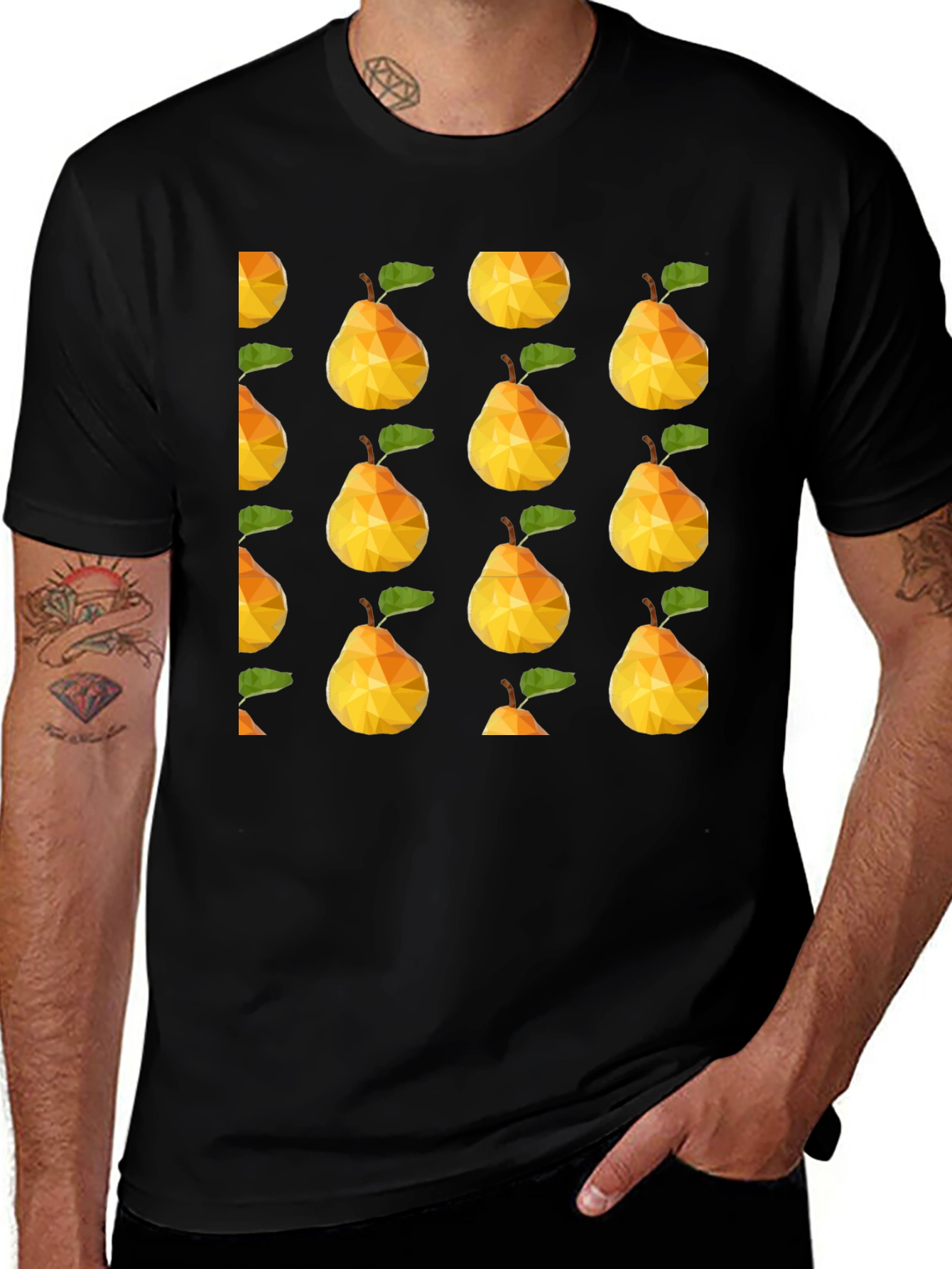 Geometric Pear Print Black T-Shirt