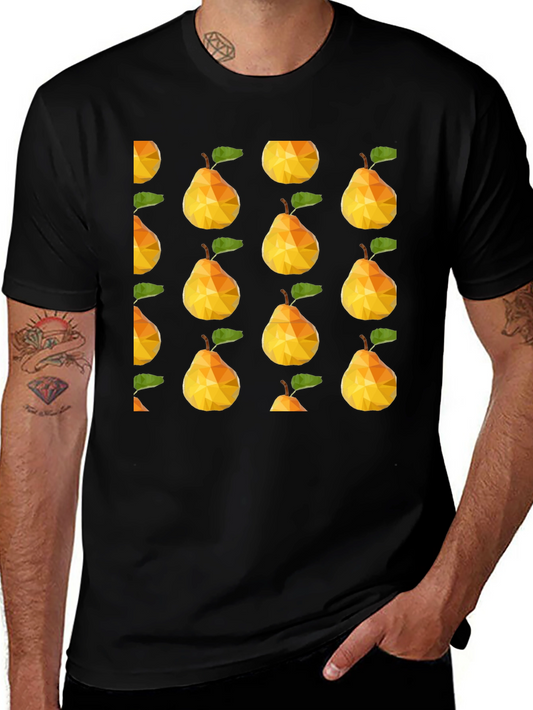 Geometric Pear Print Black T-Shirt