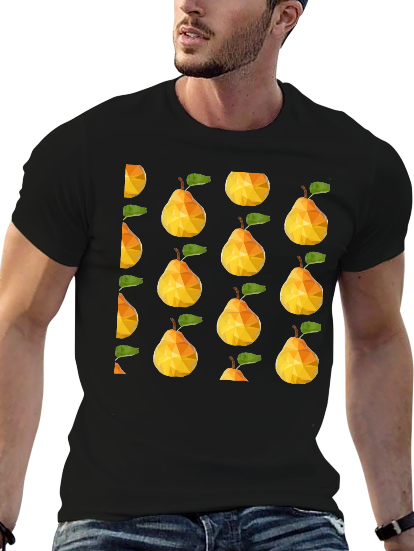 Geometric Pear Print Black T-Shirt