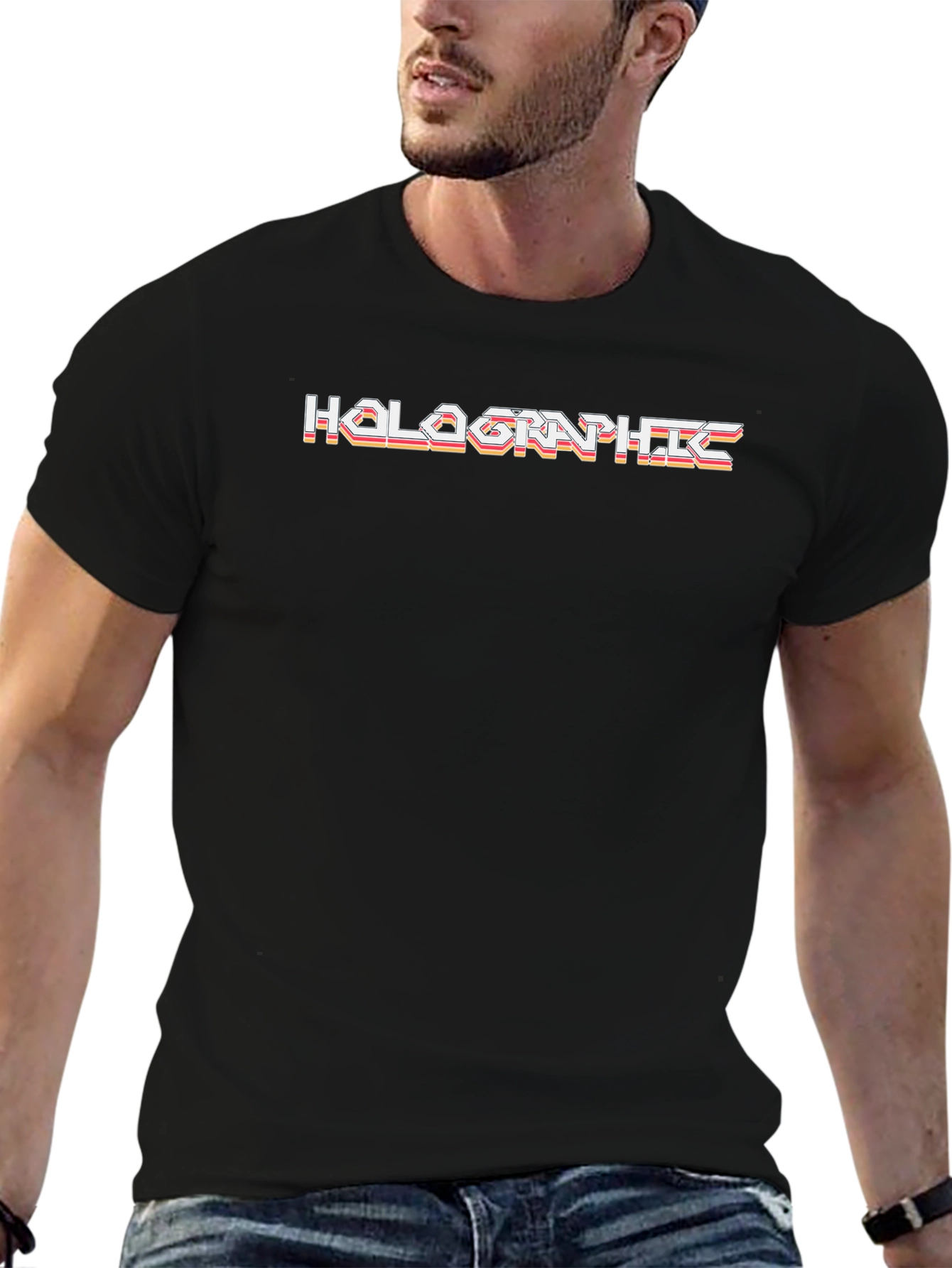 Retro Holographic Graphic Black T-Shirt
