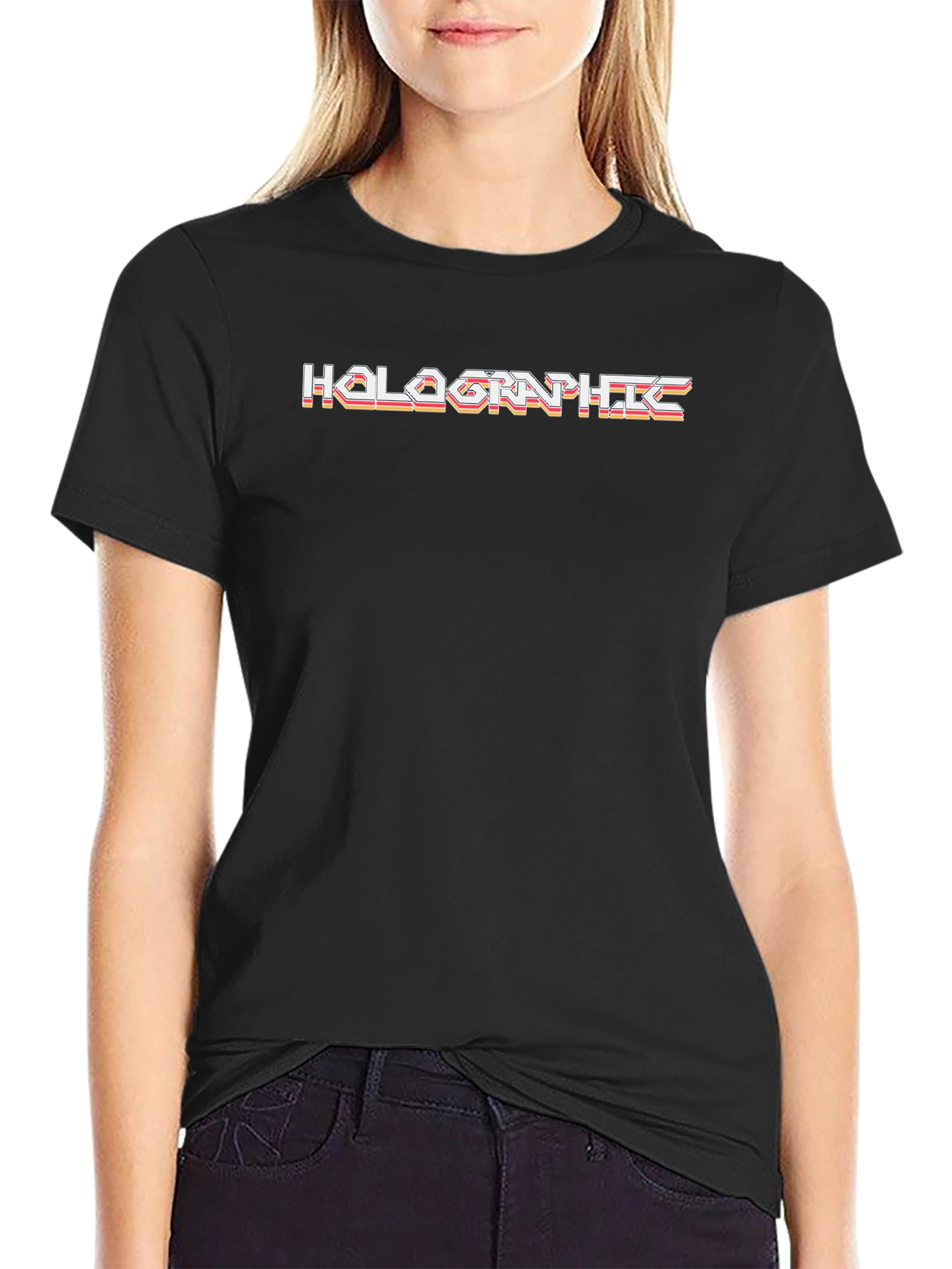 Retro Holographic Graphic Black T-Shirt