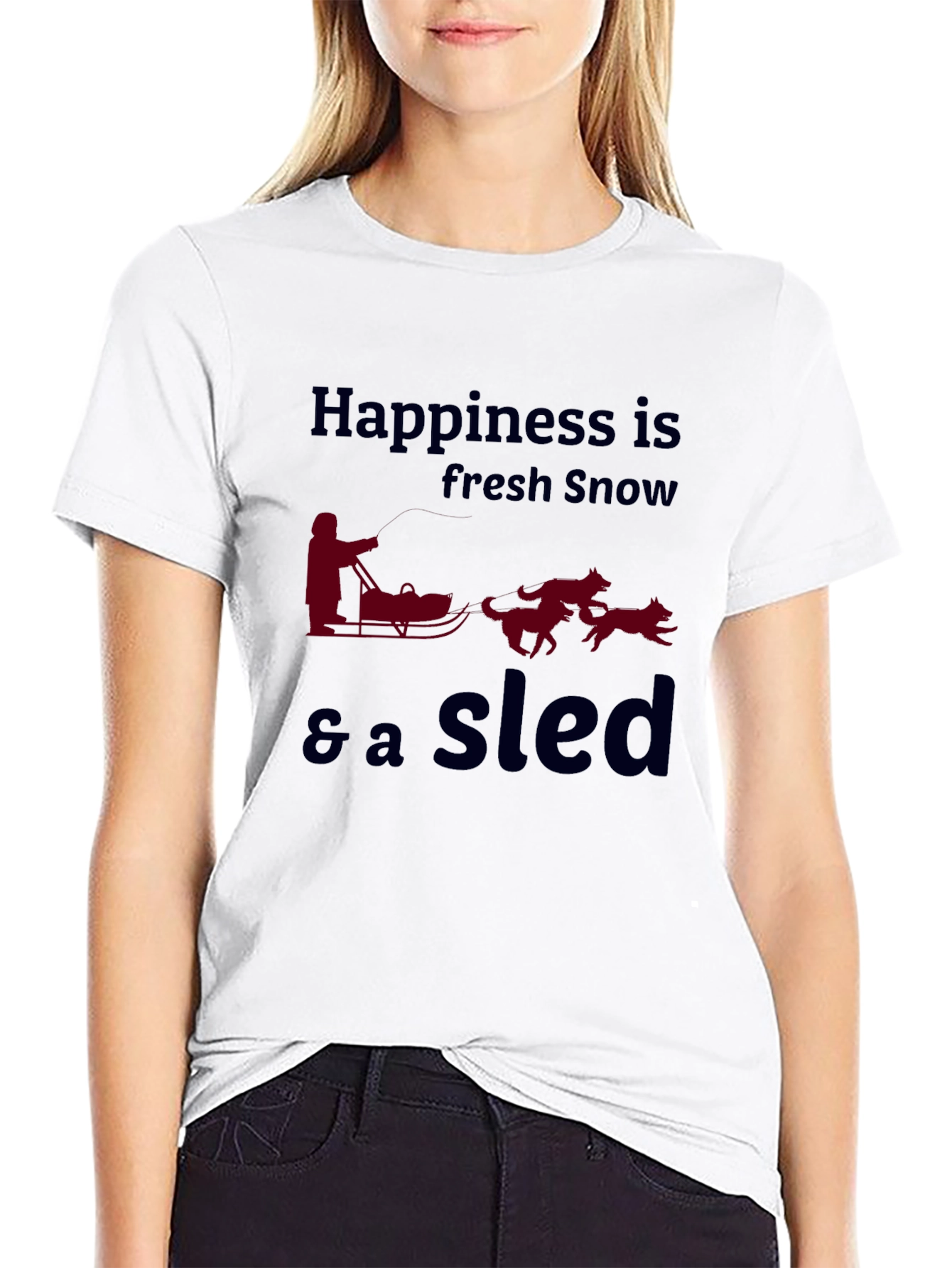 Happiness is Fresh Snow Sled T-Shirt