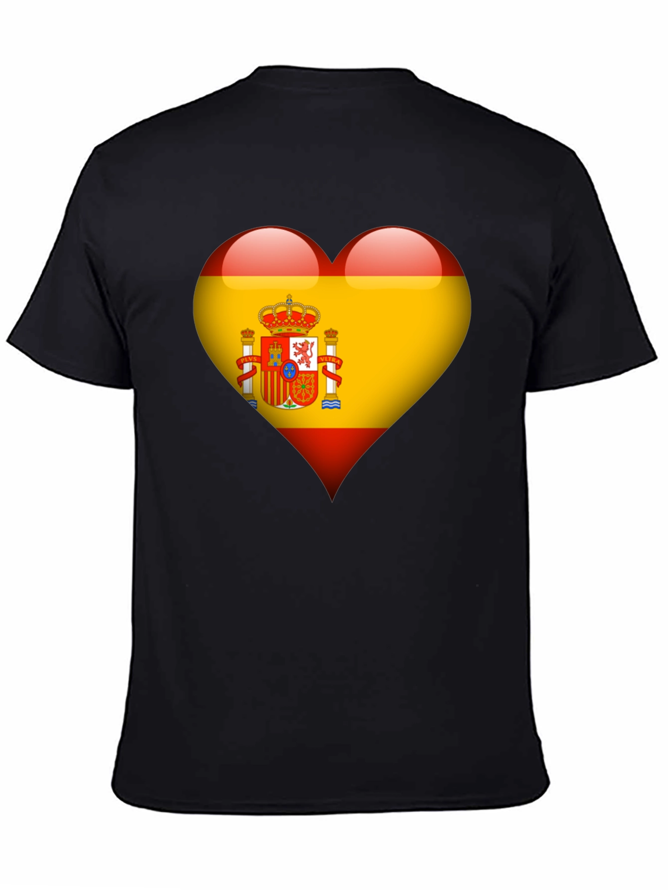 Spain Flag Heart Graphic Tee - Black Cotton T-Shirt