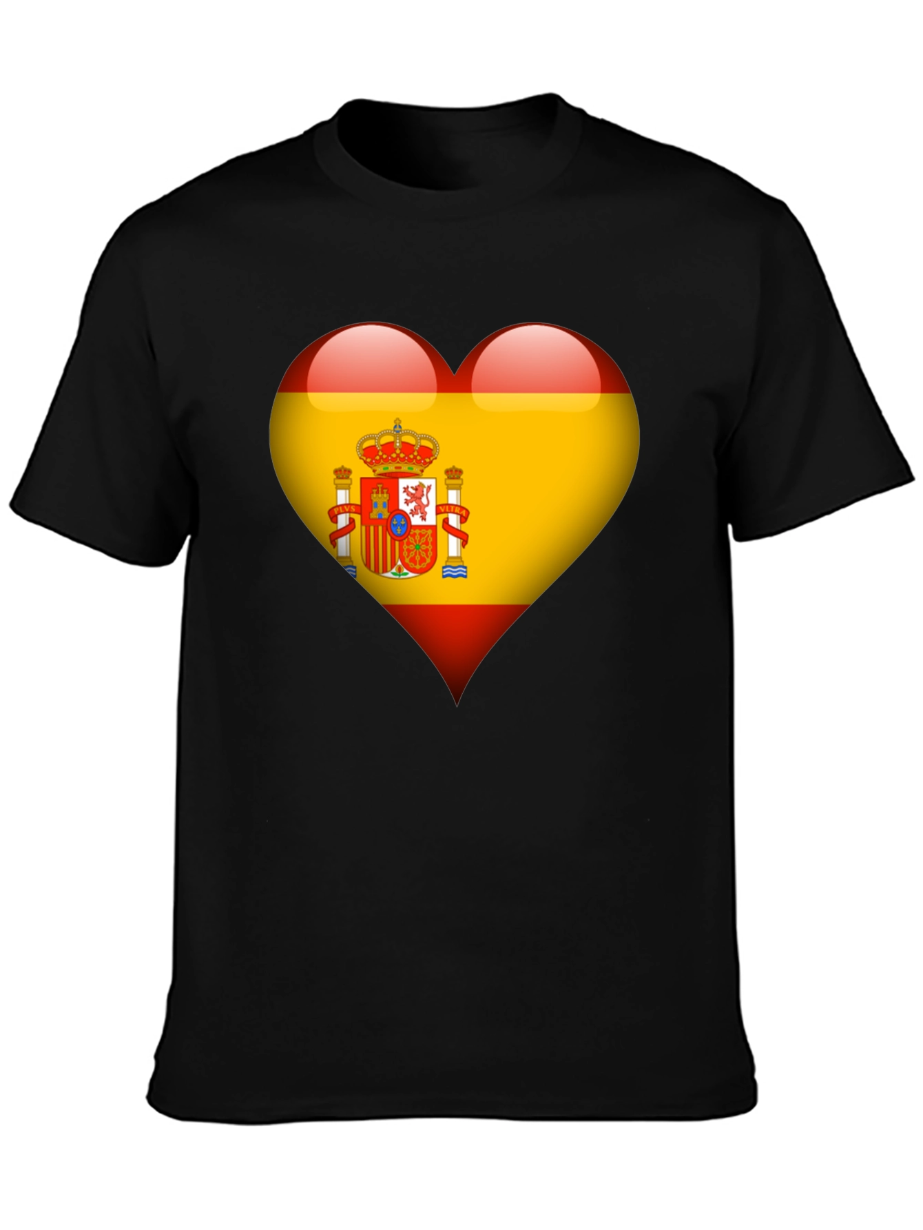 Spain Flag Heart Graphic Tee - Black Cotton T-Shirt