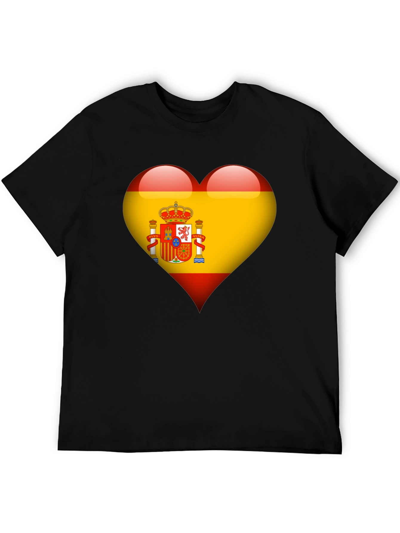 Spain Flag Heart Graphic Tee - Black Cotton T-Shirt