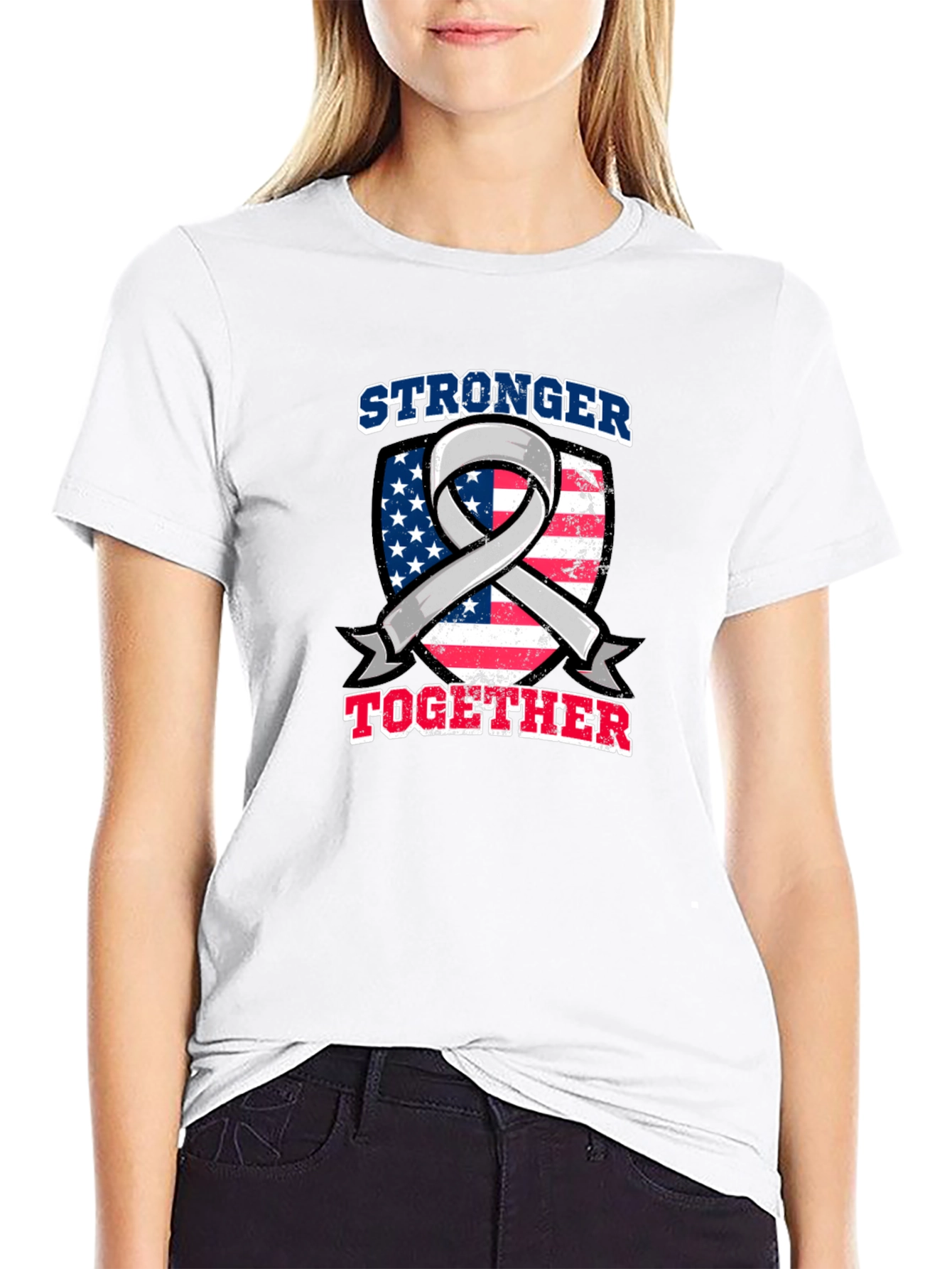 Stronger Together USA Flag Ribbon Graphic Tee