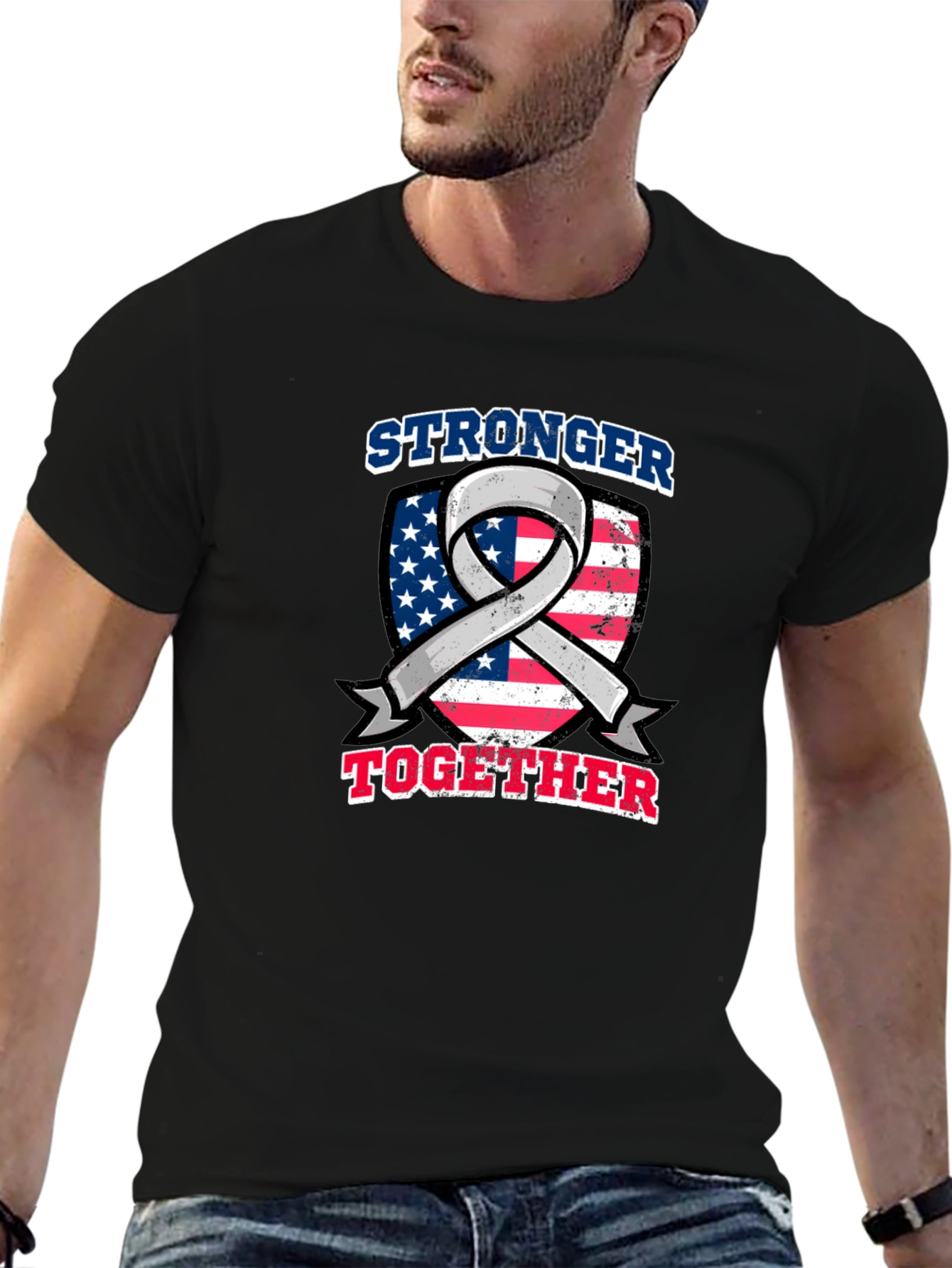 Stronger Together USA Flag Ribbon Graphic Tee