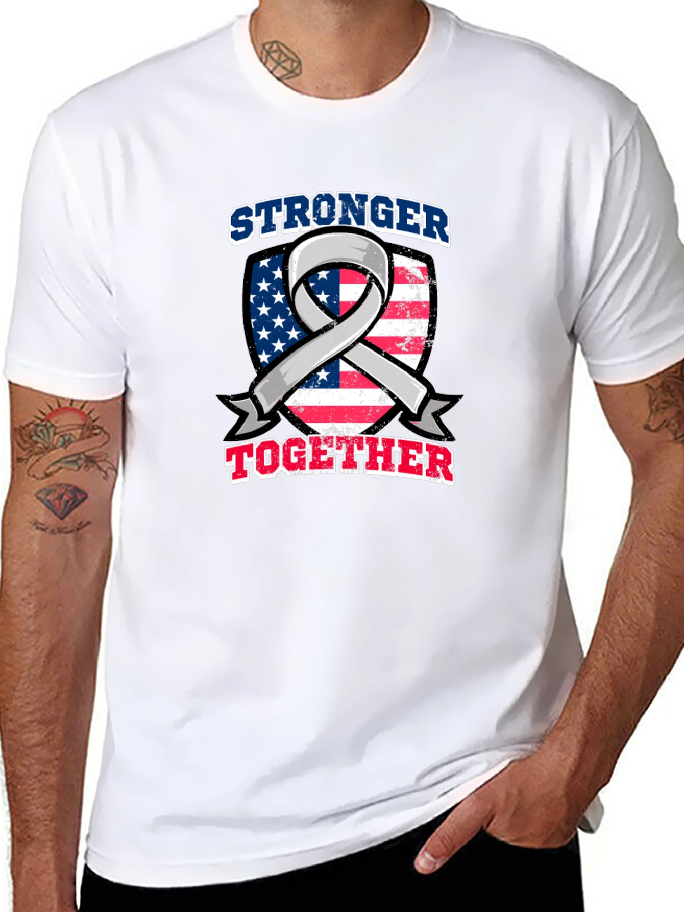 Stronger Together USA Flag Ribbon Graphic Tee