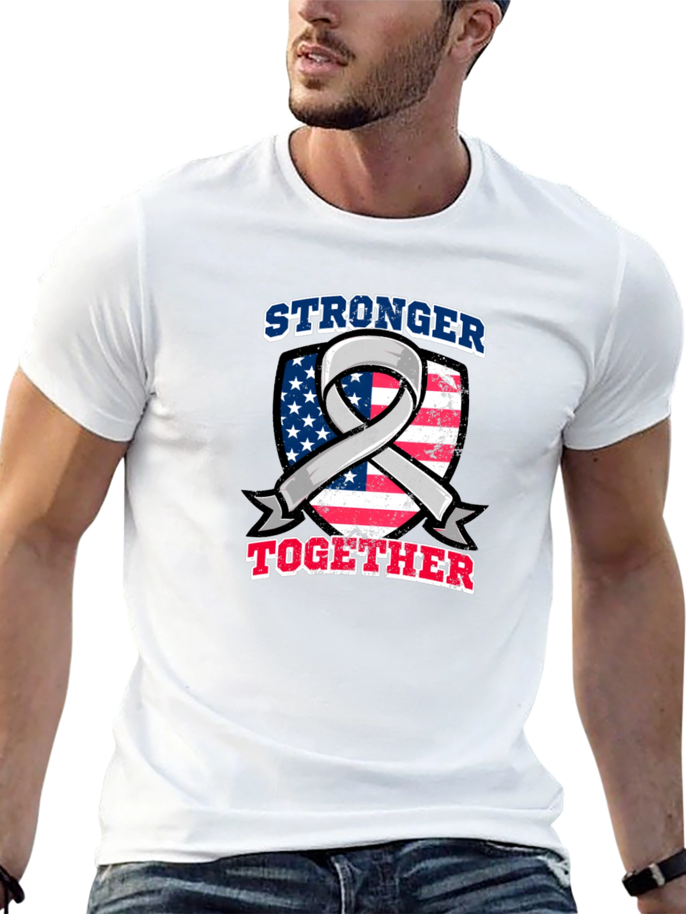 Stronger Together USA Flag Ribbon Graphic Tee