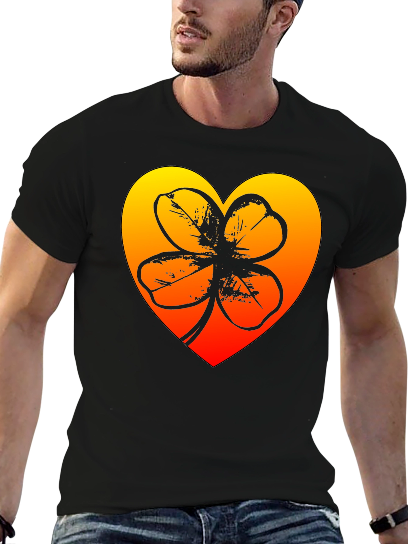 Lucky Heart Clover T-Shirt - Black
