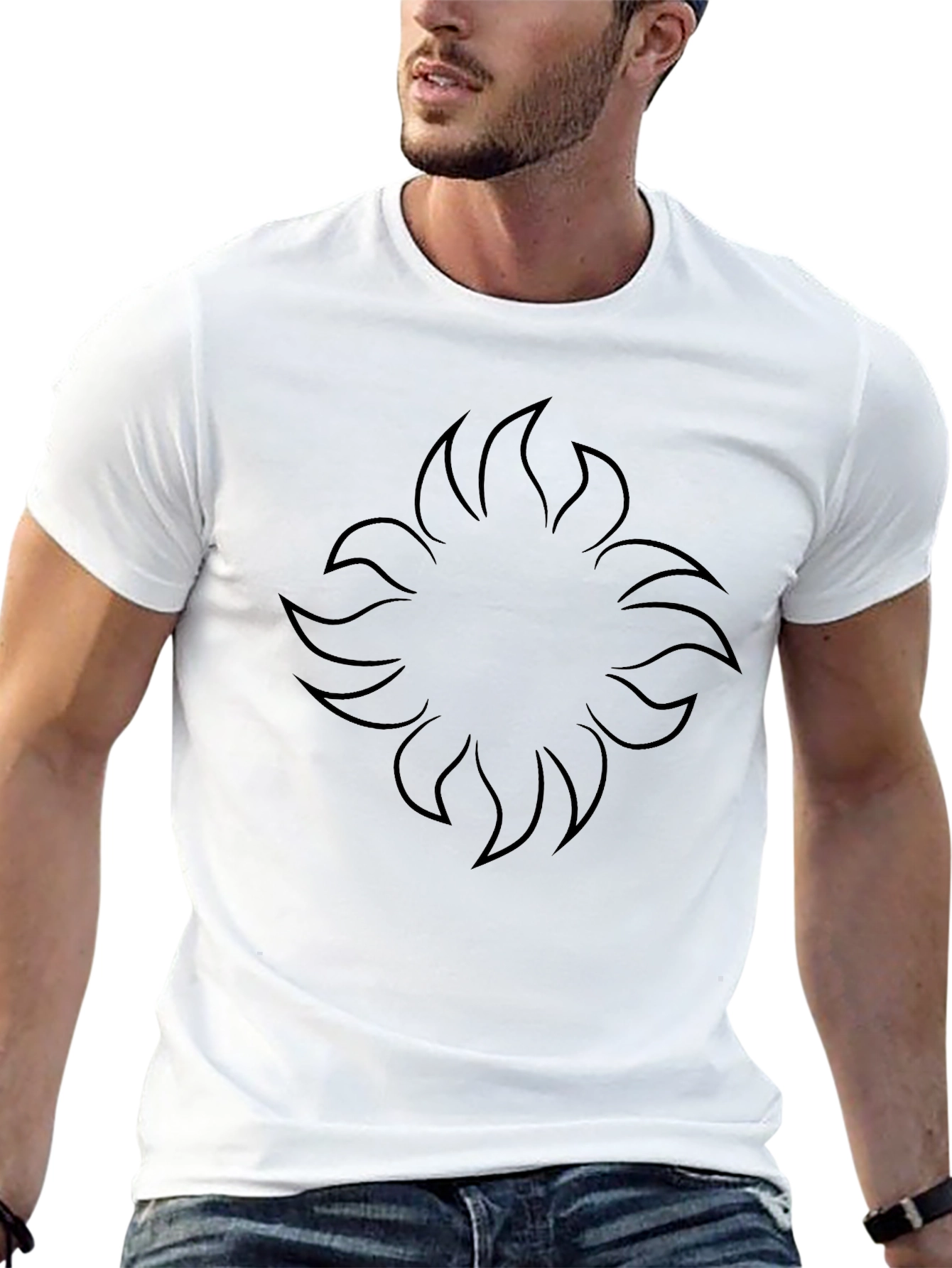 Mens Black Graphic Tee - Abstract Sun Design