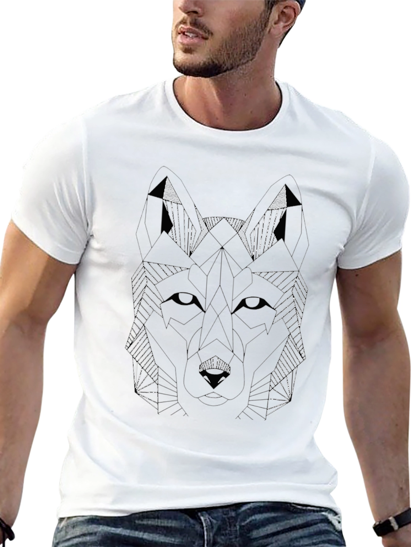 Geometric Wolf Graphic Tee - Stylish Black T-Shirt