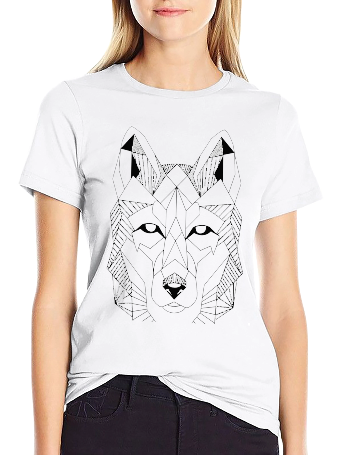 Geometric Wolf Graphic Tee - Stylish Black T-Shirt