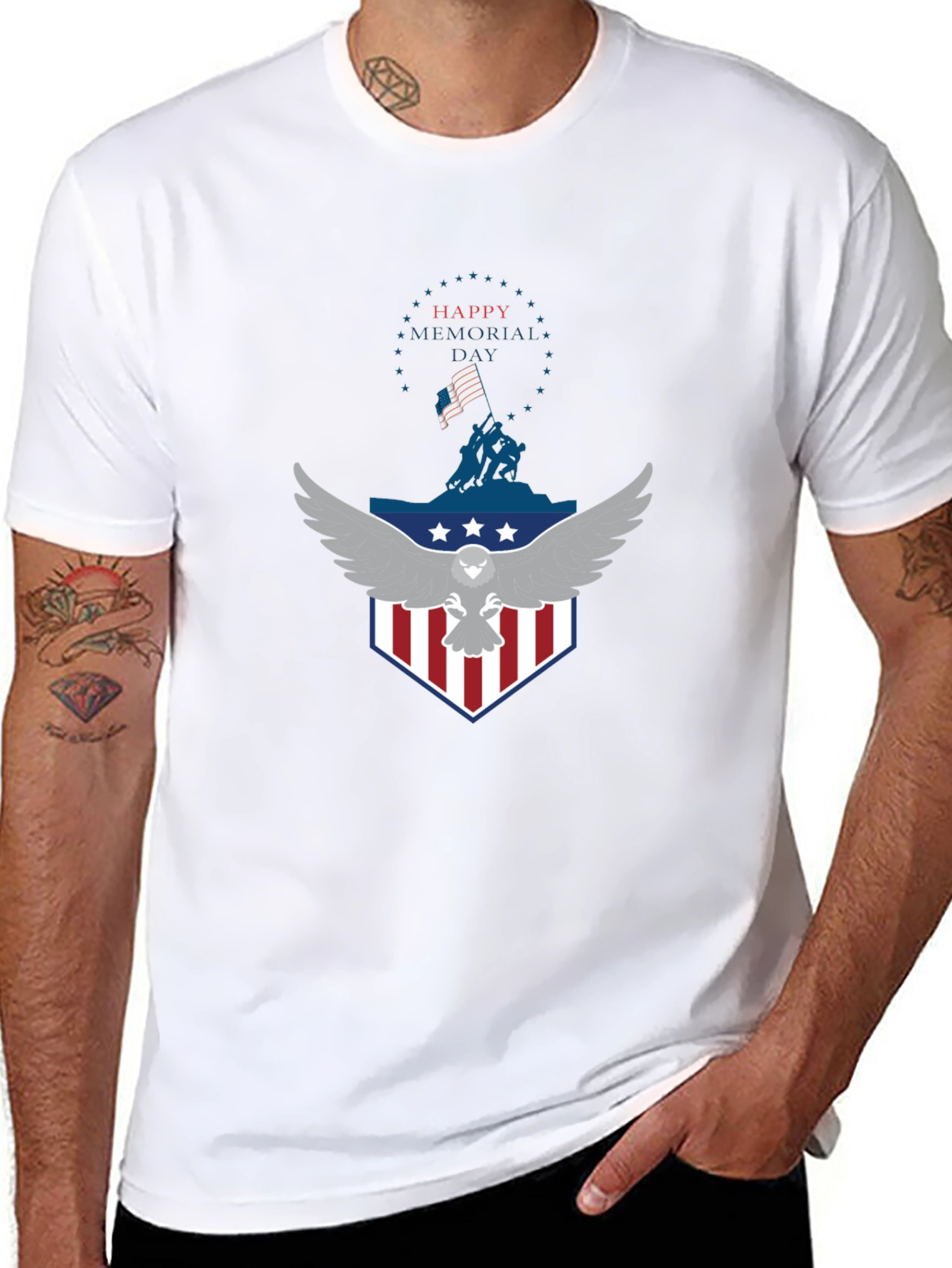 Memorial Day Eagle Graphic Black T-Shirt