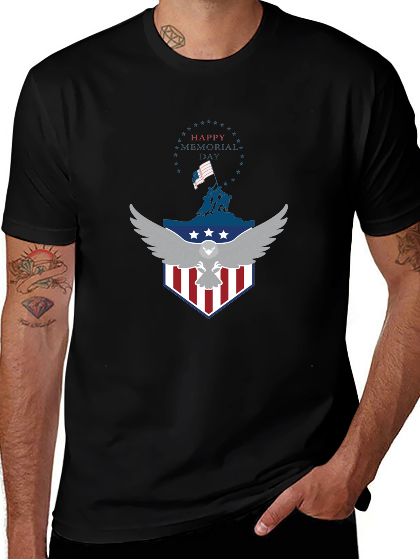 Memorial Day Eagle Graphic Black T-Shirt