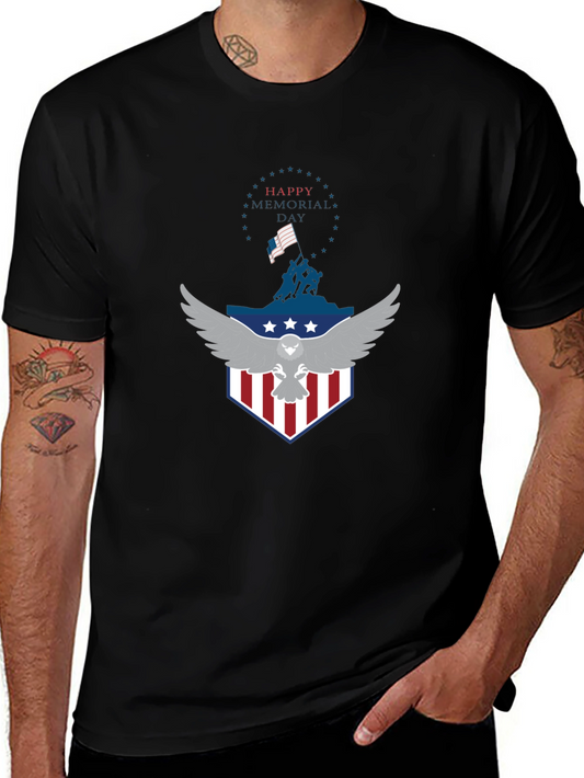 Memorial Day Eagle Graphic Black T-Shirt