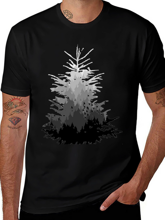 Mens Black T-Shirt with Forest Tree Graphic