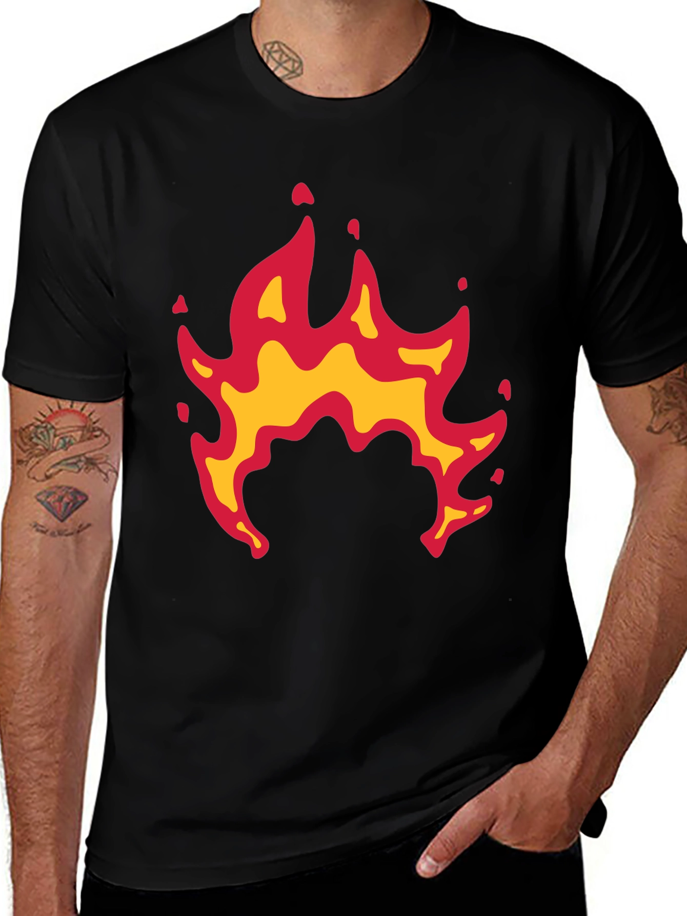 Fiery Flames Graphic Black Tee